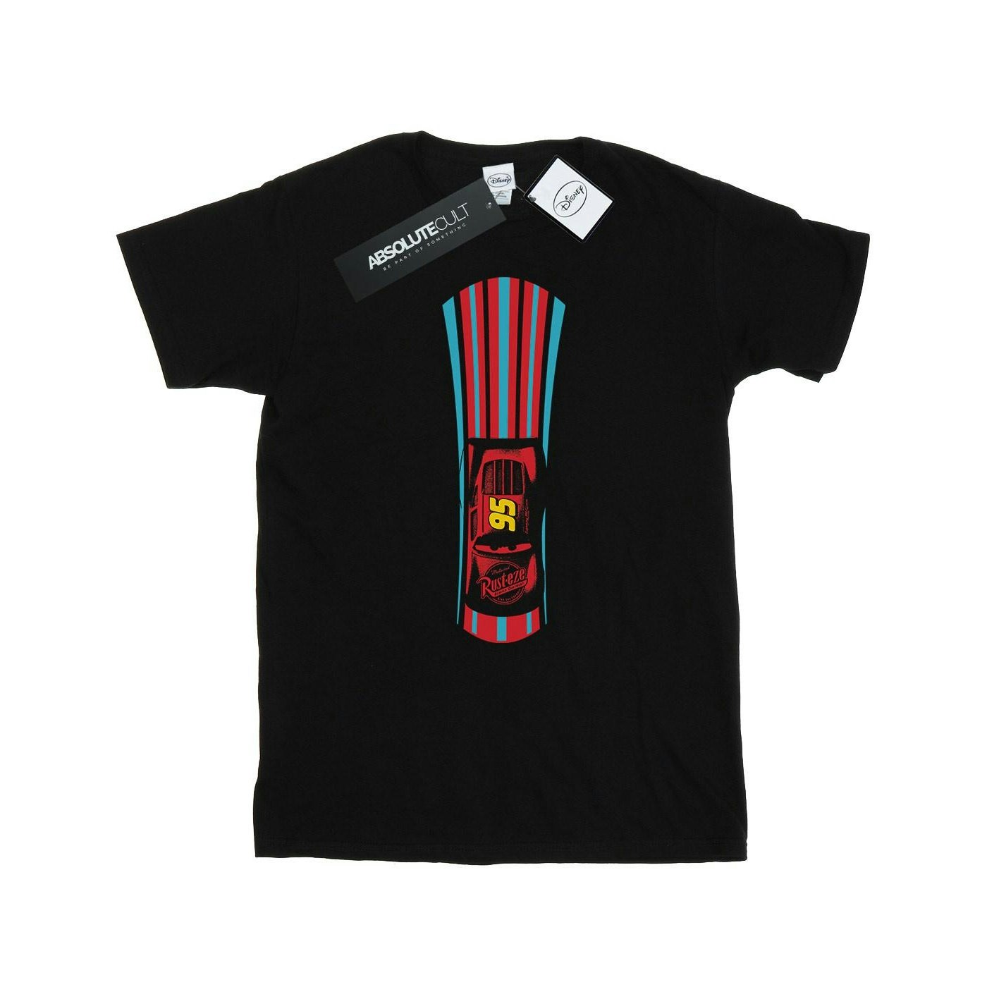 Disney Men's Black Cars Lightning Mcqueen Stripes T-Shirt - Extra Large