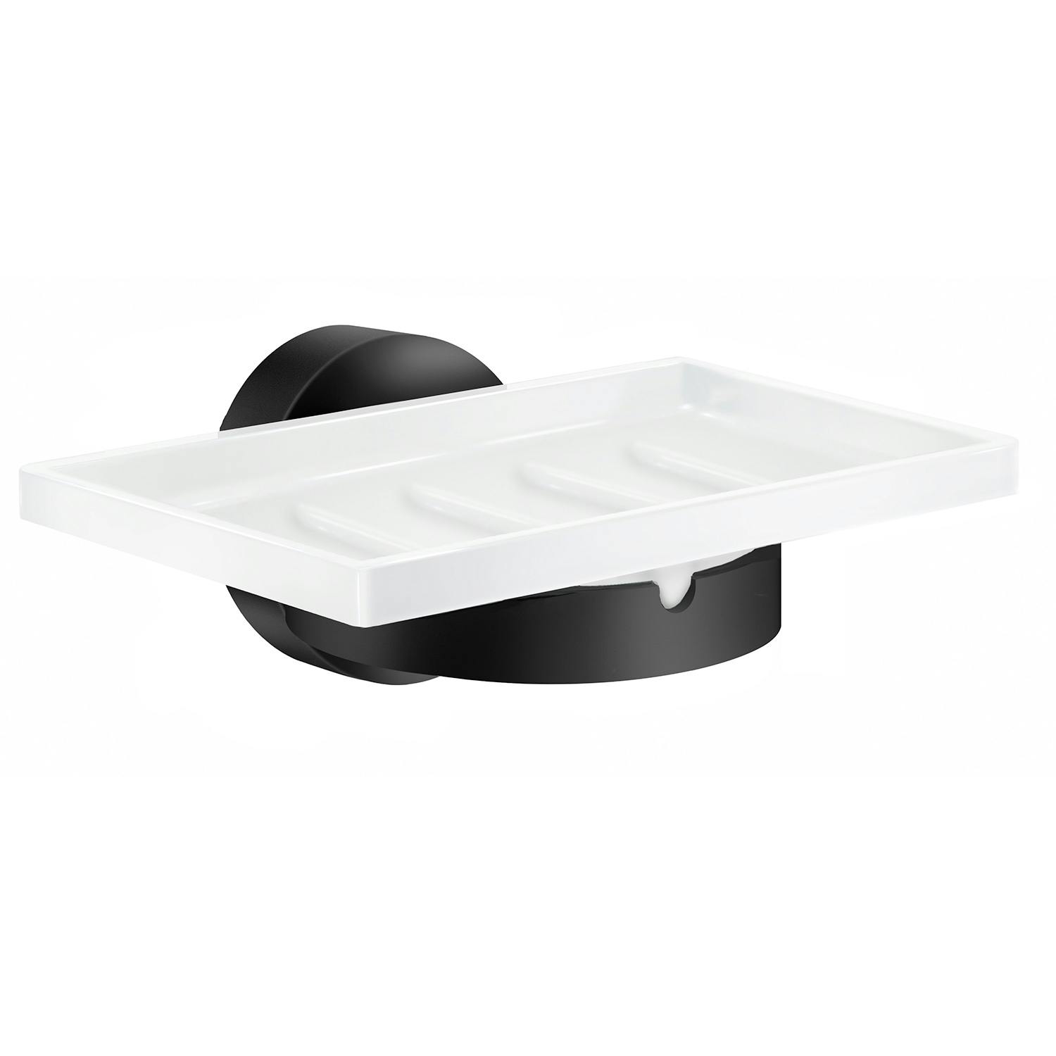 Smedbo Black Porcelain Rectangular Soap Dish Tray And Matt Wall Mounted Holder With Concealed Screws For Bath Shower Bathroom