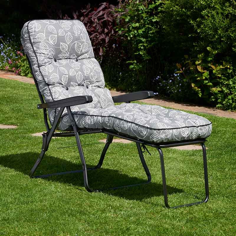 Glendale Grey/Black Deluxe Garden Lounger | Multi-Pattern Reclining Sun Lounger - Aspen ( Frame) - 118Cm X 58Cm X 118Cm