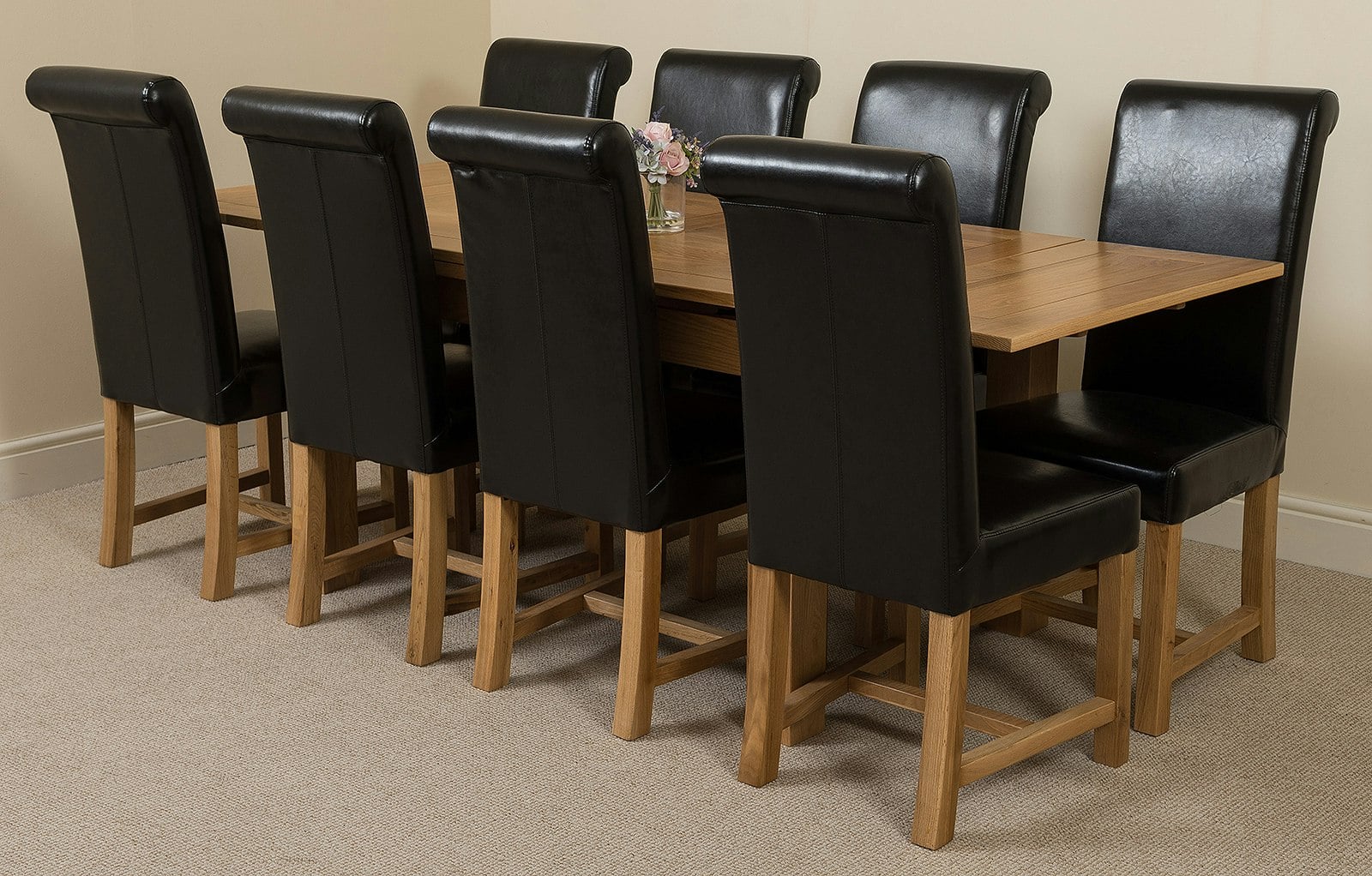 Thats Furniture Unisex Black Richmond 140-220Cm Oak Extending Dining Table + Washington Leather Chairs In Size 8 - Image 2
