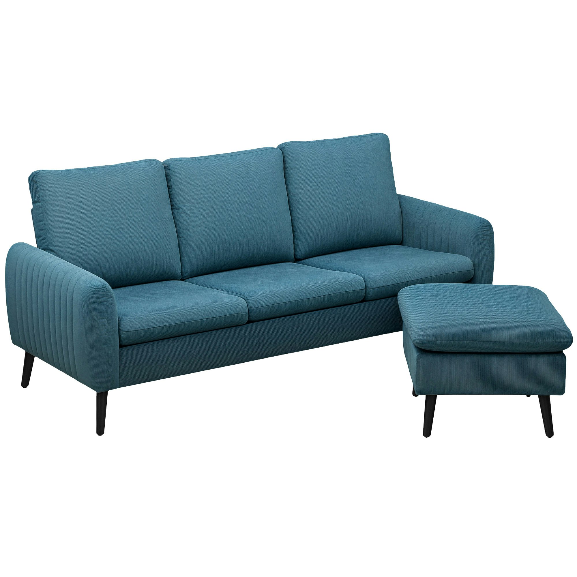 Rackhams Blue Seater Corner Sofa Couch Settee With Chaise Lounge - Corduroy (100% Polyester) Size 3