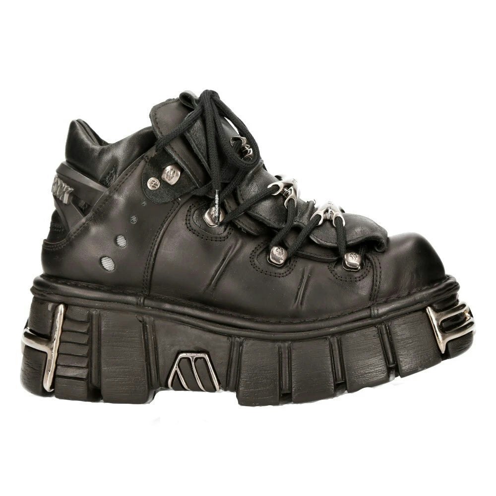 New Rock Unisex Black M106-S1 - Tower Metallic Natural Leather Biker Gothic Boots - Eu 42