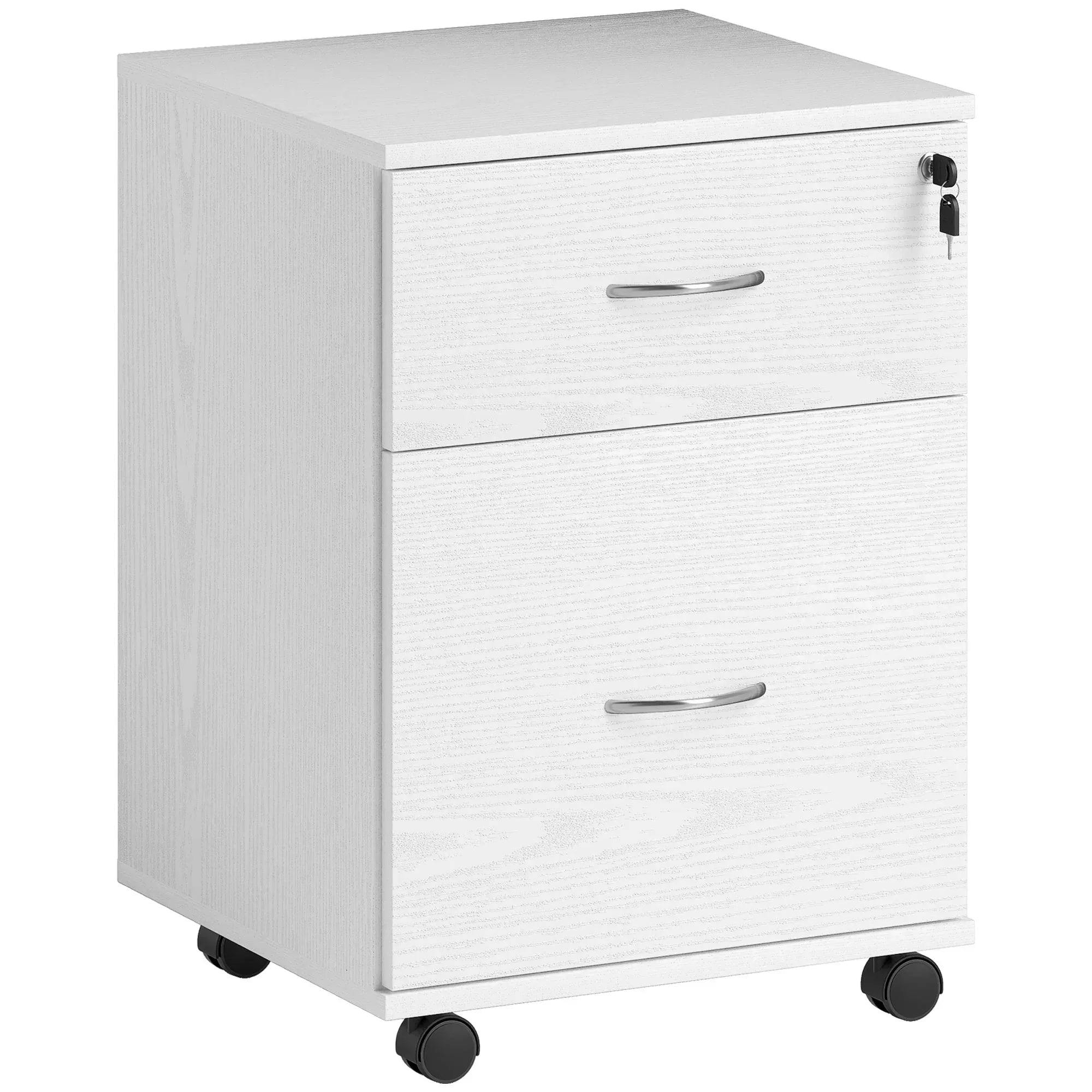 HOMCOM 2 Drawer Office Filing Cabinet Wood White - Image 4