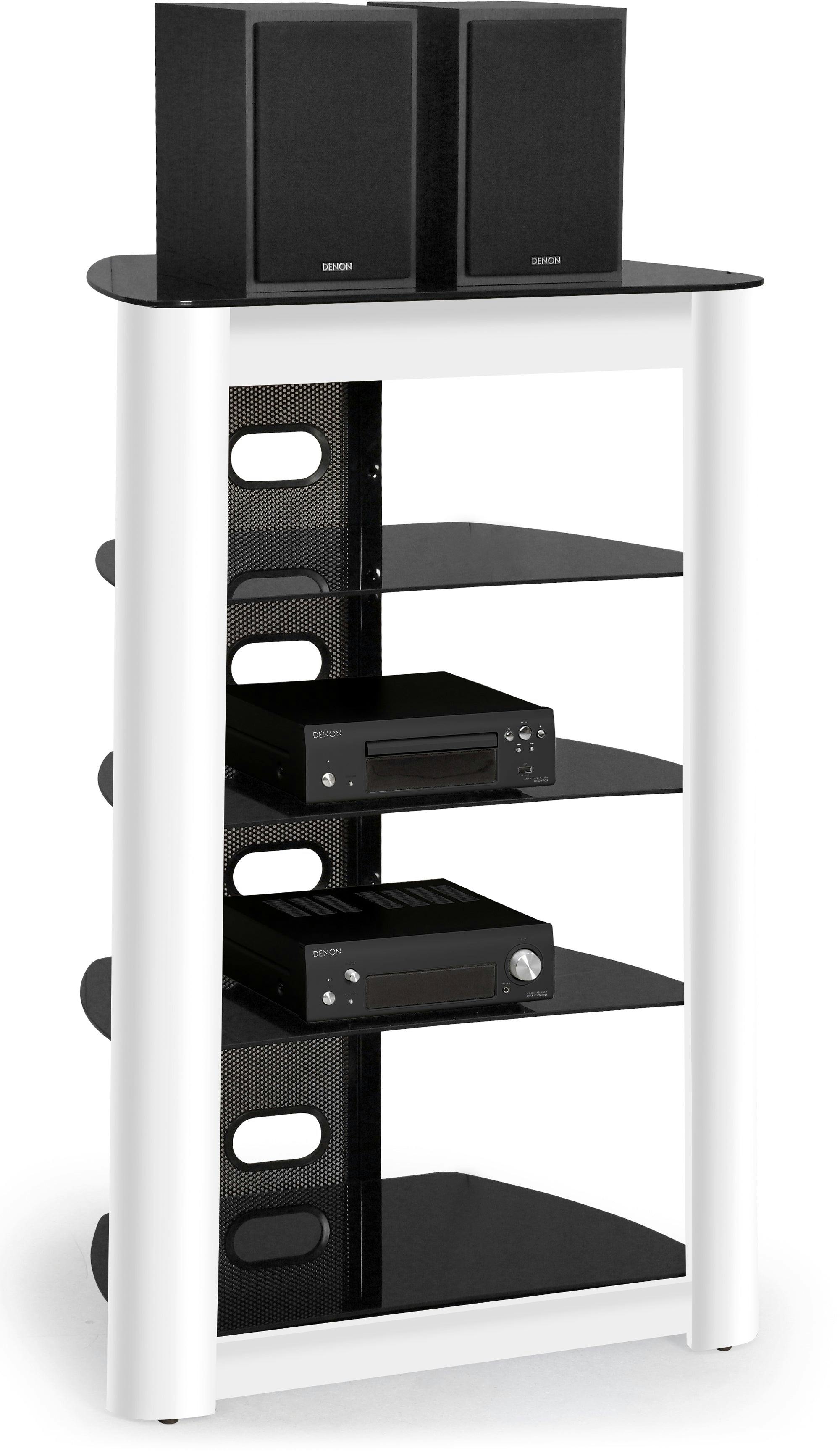 Homeology Black/White Zinnia 5-Tier Entertainment Media Stand Glass Shelves & Facia Audio Rack Stylish Home Theater Storage - 1 - Multi - Av Rack