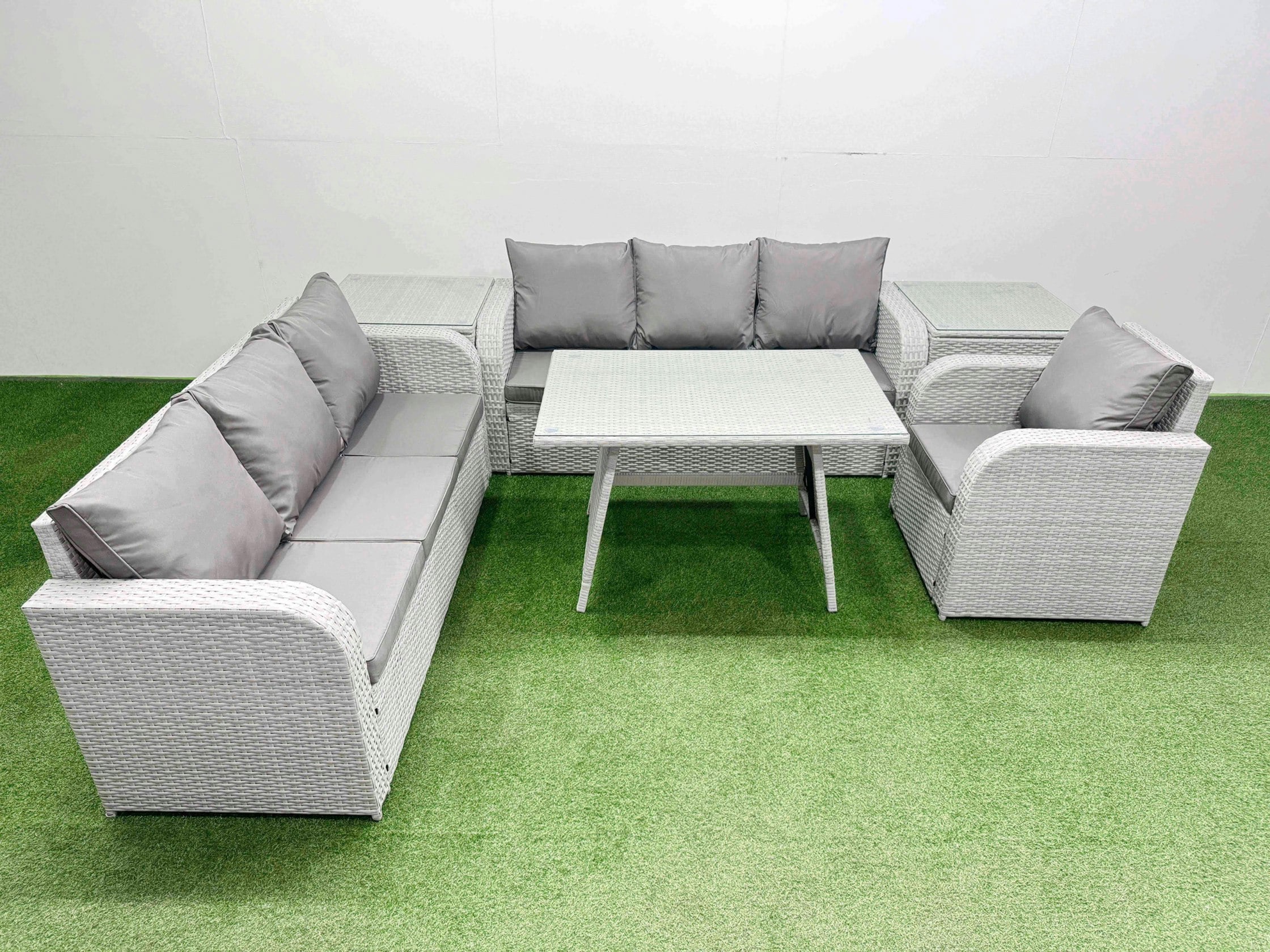 Rackhams Light/Grey 6 Pieces Outdoor Pe Rattan Garden Furniture With Cushions Reclining Chair 2 Side Tables