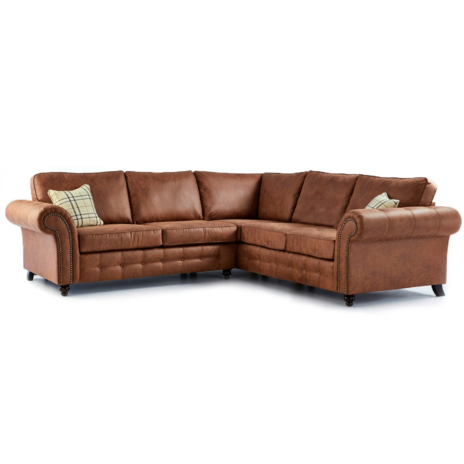 Rackhams Brown 5 Seater Leather Corner Sofa Chesterfield Style - Tan Large