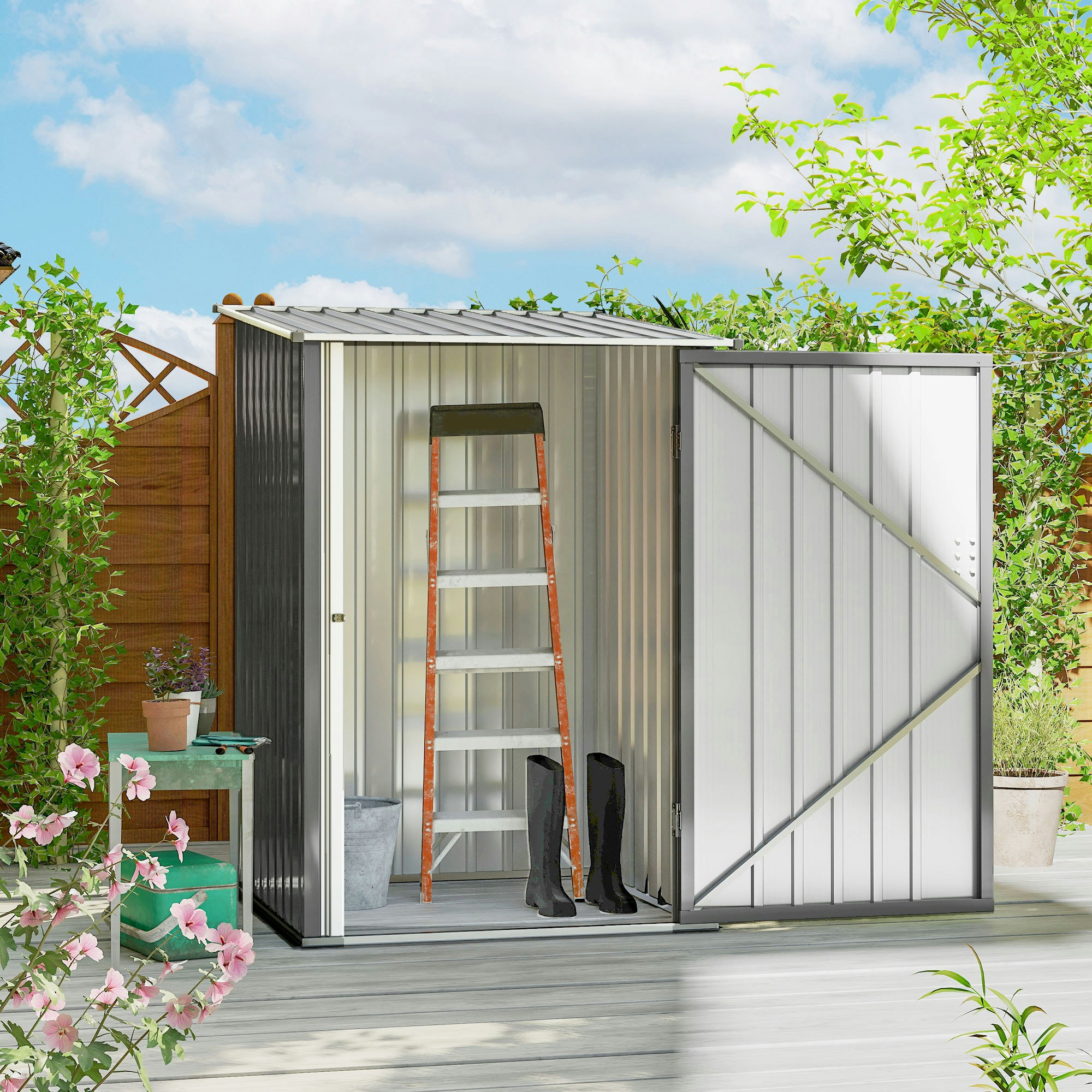 Outsunny Grey 3.3Ft X 3.4Ft Outdoor Storage Shed Steel Garden Shed W/ Lockable Door - Steel - 100Cm X 103Cm X 160Cm
