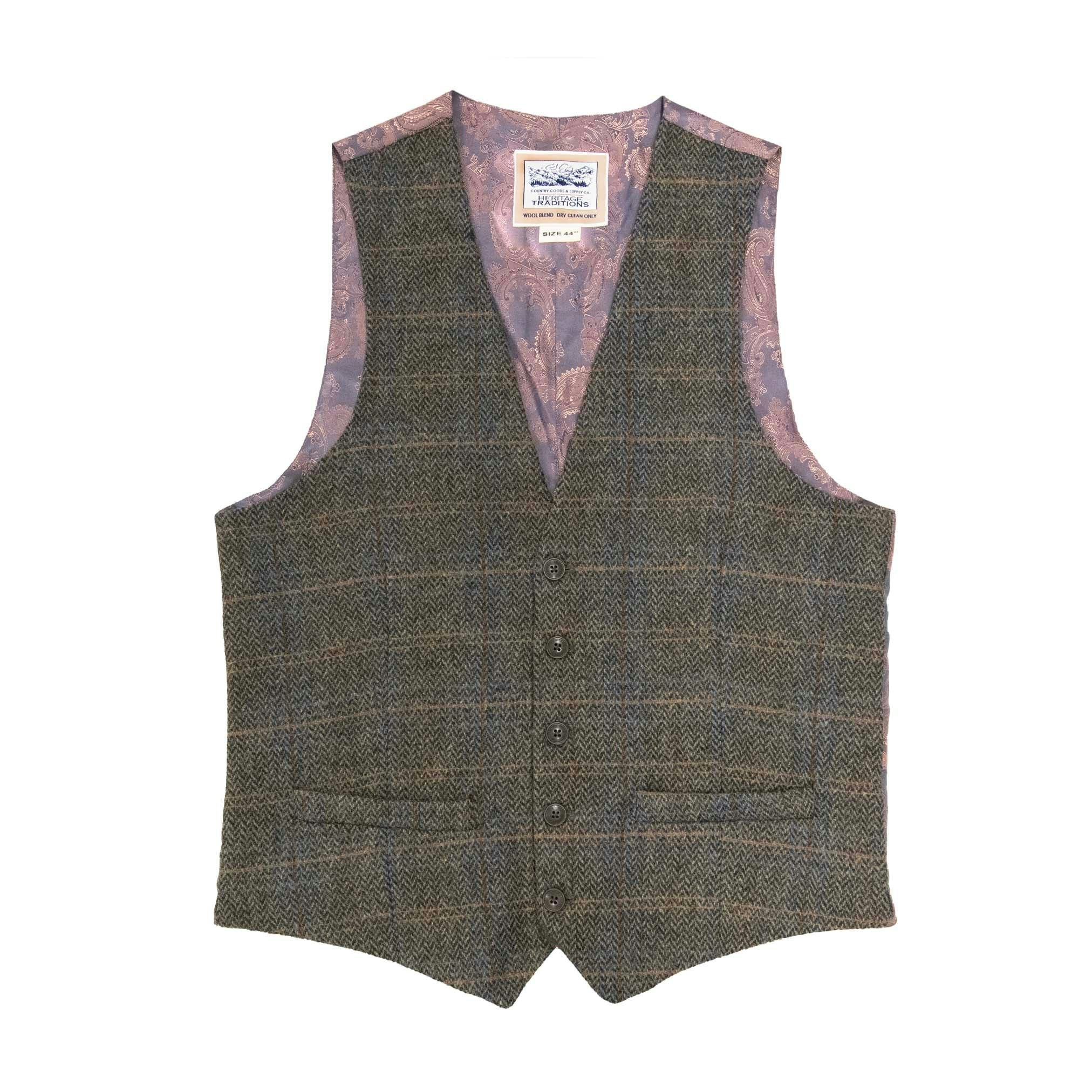 Heritage Traditions Brown Heritage Tweed Waistcoat - Extra Large 44" - Herringbone