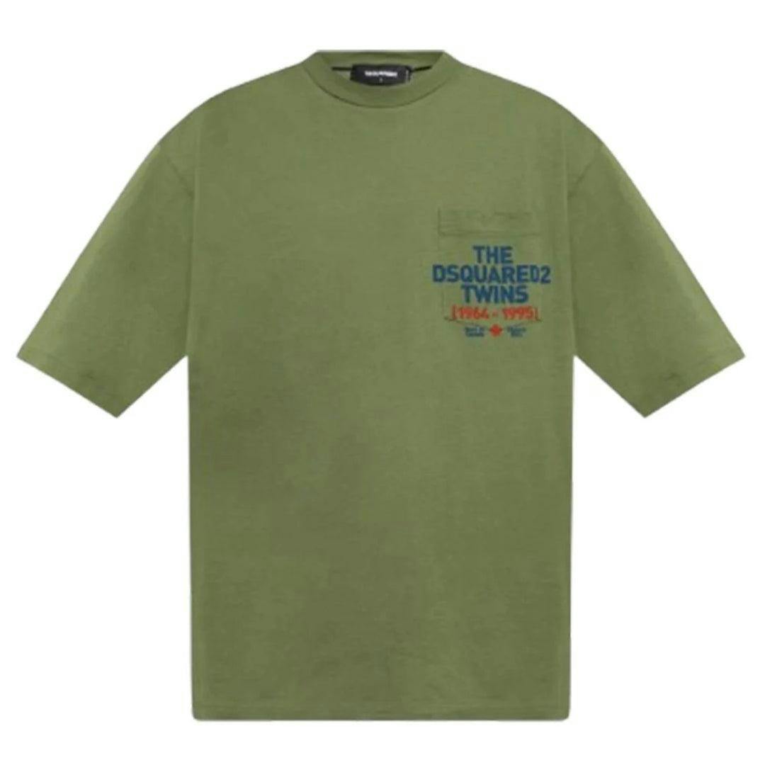 Dsquared2 Unisex Green Adult Logo Cotton Chest Pocket T-Shirt - Sage - M - Sage - 100% Cotton