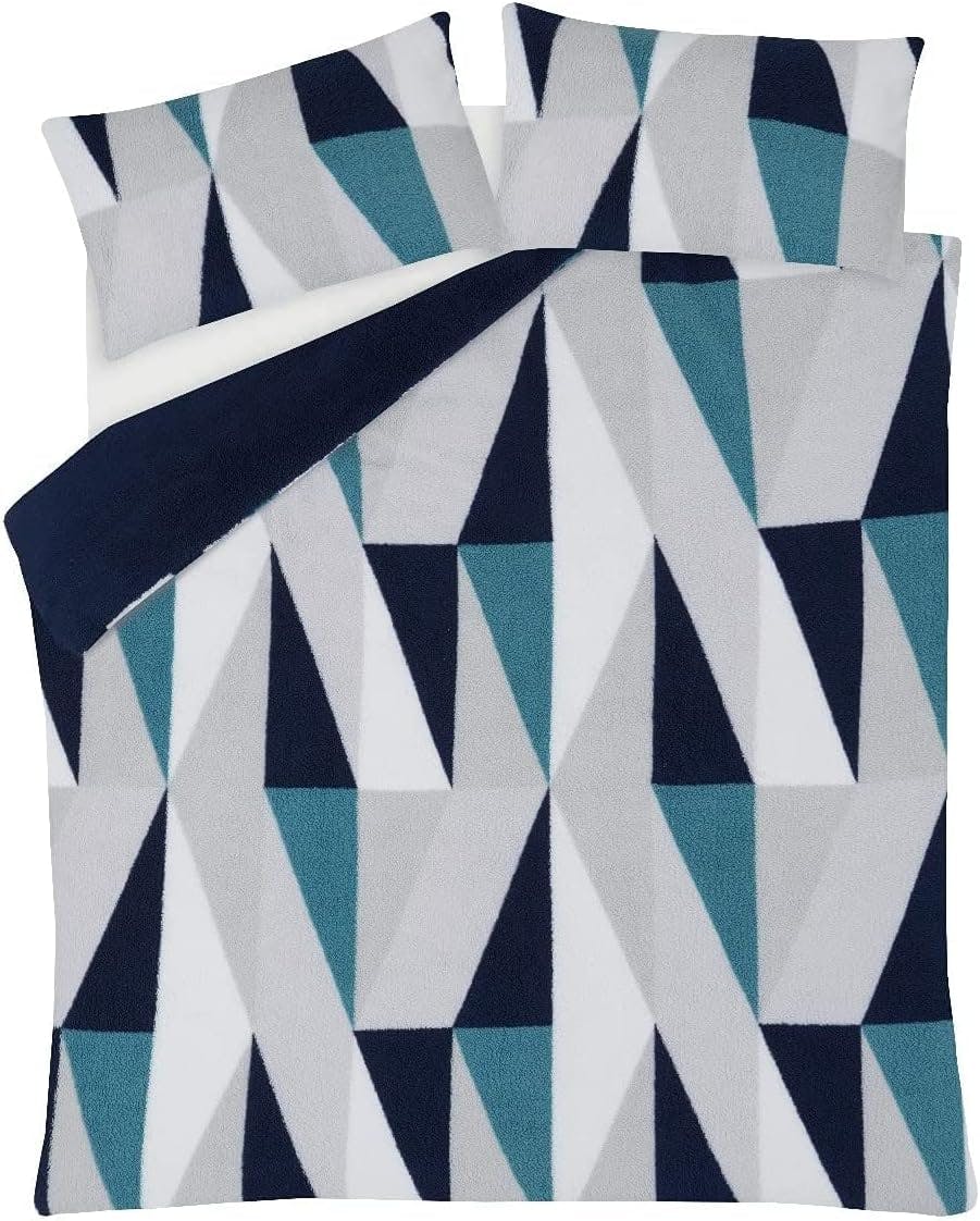 Rackhams Green Luxurious Geo Triangle Fleece Duvet Cover With Pillowcases - Navy - Double (200Cm X 200Cm)