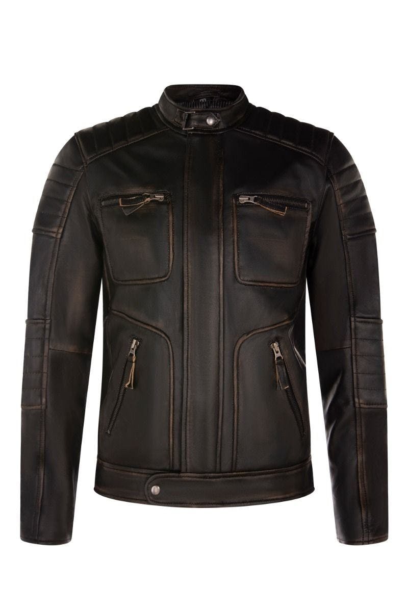 Infinity Leather Men's Black Vintage Leather Retro Biker Jacket - Milan - Uk 2XL | Eu 54 | Us 44