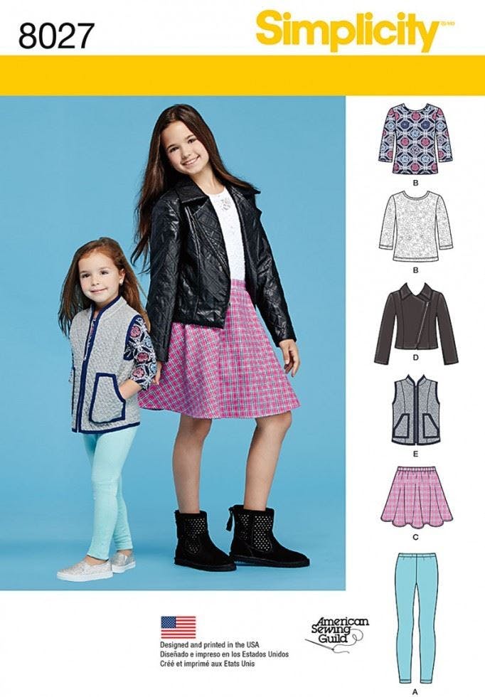Simplicity Sewing Pattern 8027, Waistcoats, Jackets, Leggings, Skirts, Tops For Kids, Hh (3-4-5-6) - Intermediate - Hh (3-4-5-6)