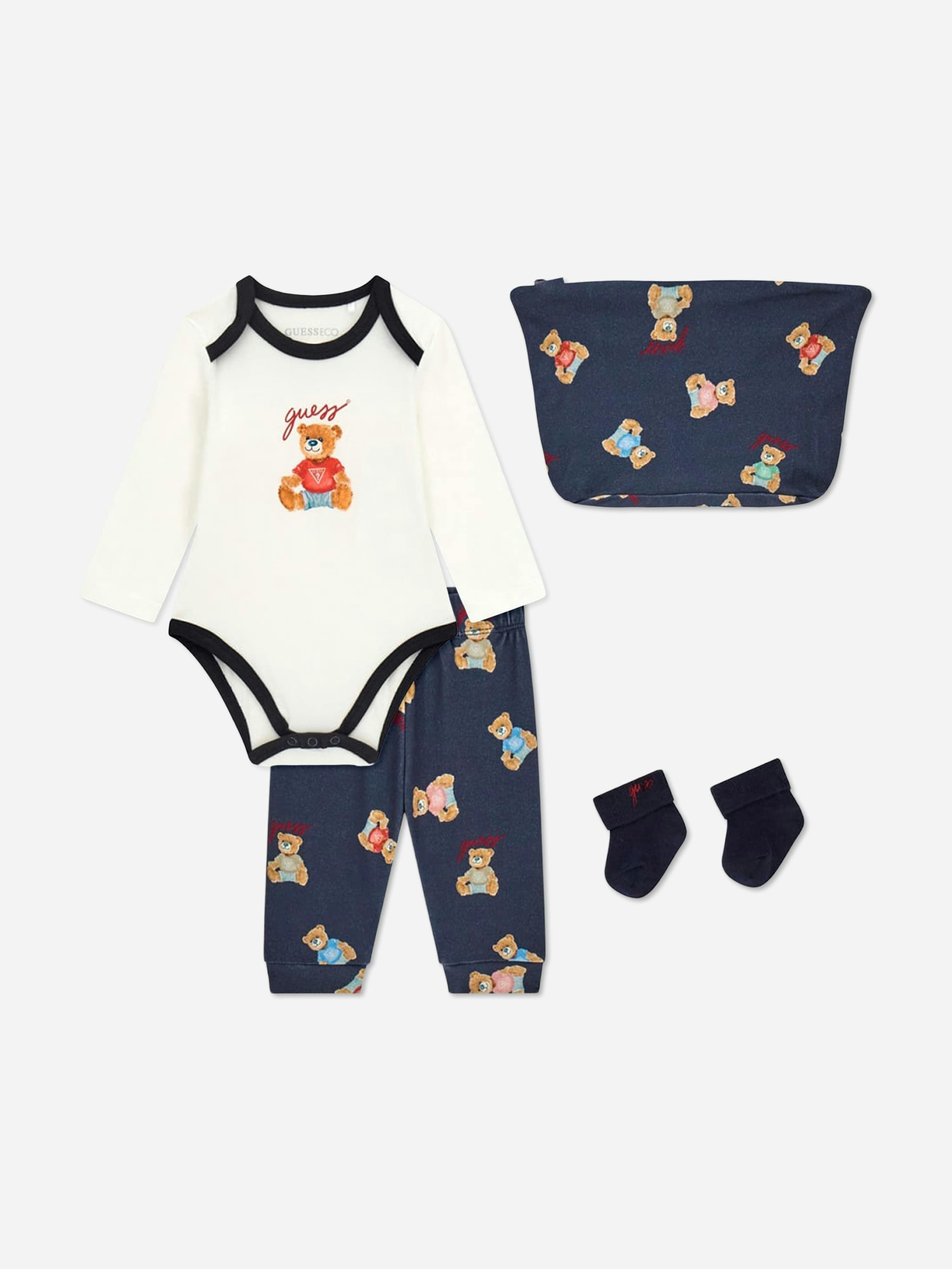 Guess Men's Baby Teddy Bear Bodysuit Gift Set In Navy - Navy - 12 Months