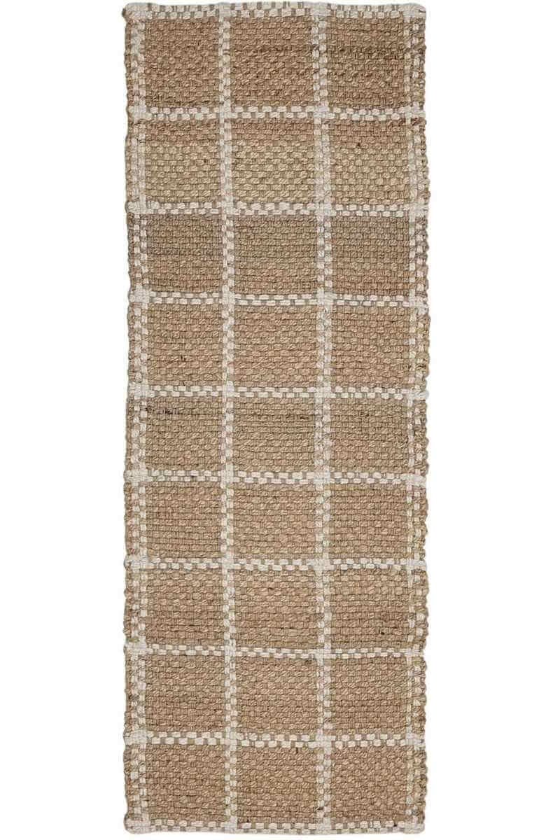 Rackhams Jute Check Natural Rug Geometric Handwoven - 60X180 Cm