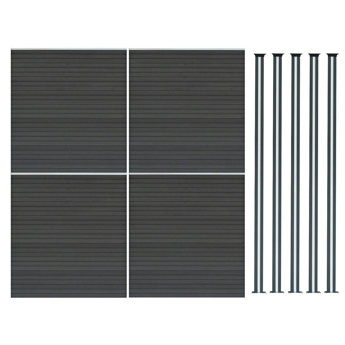 Rackhams Grey Composite Fence Panel X 4 & Led Posts X 5