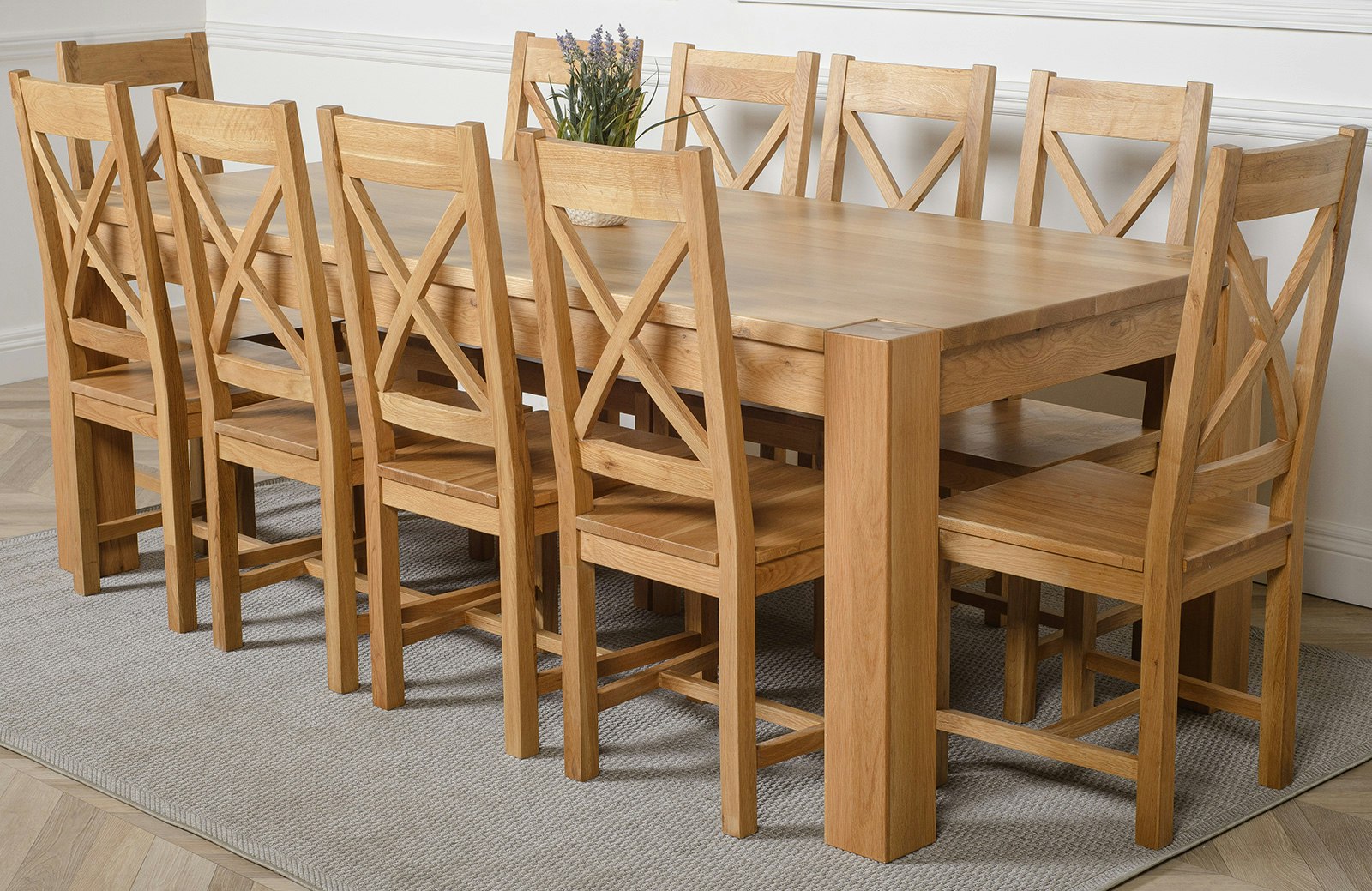 That's Furniture Grain Kuba Oak Dining Table With Berkeley Oak Chairs - Natural Oak - 10 Chairs Extra Large
