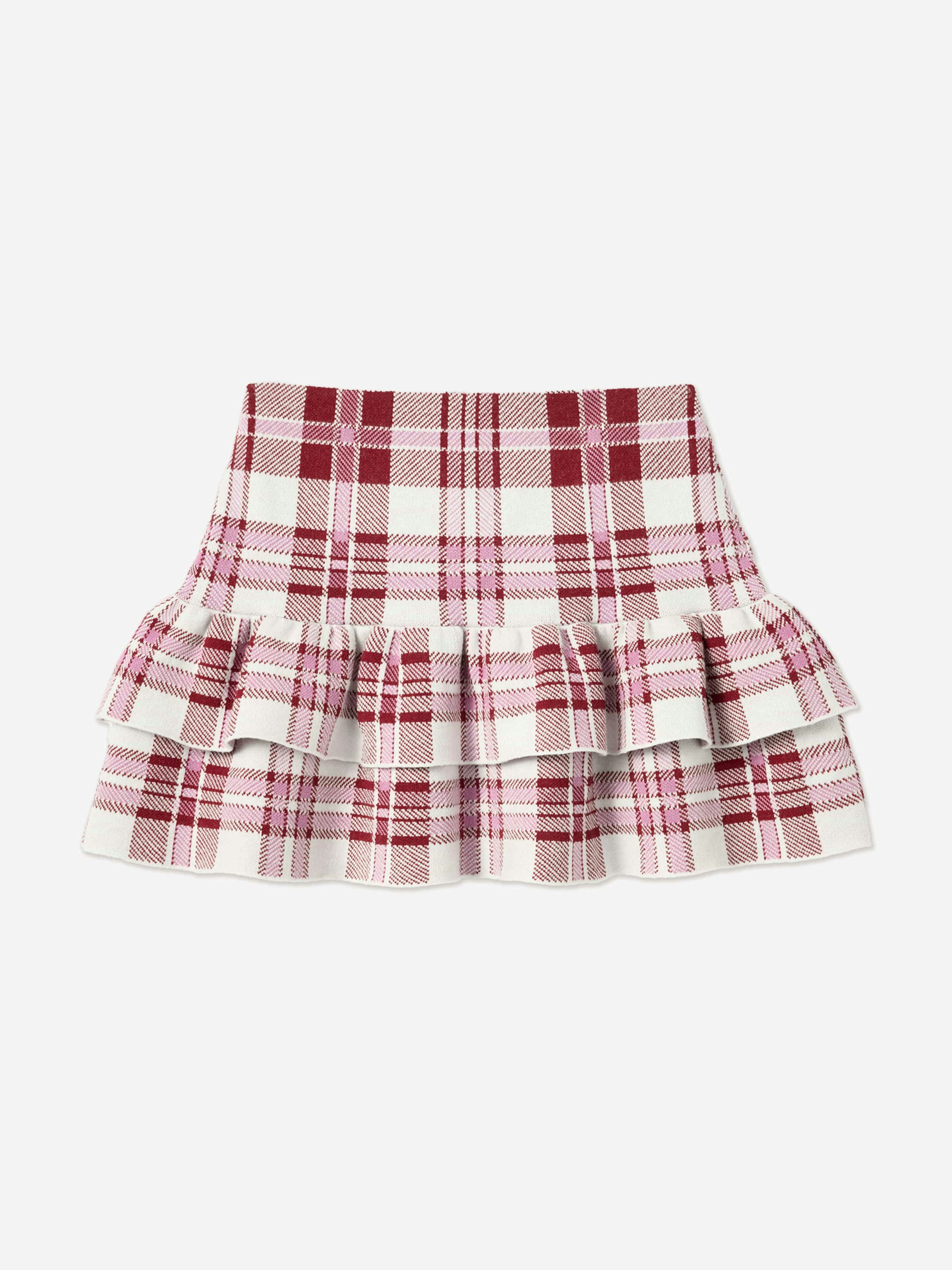 Self Portrait Girls Red Check Knit Skirt In - 5 - 6 Years