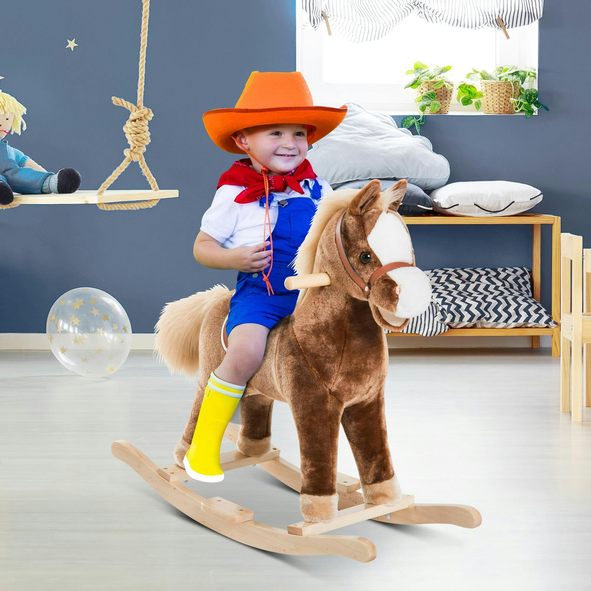 Kids Rocking Horse Wooden Plush Children Ride On Toy Rocker Baby Gift - Image 5