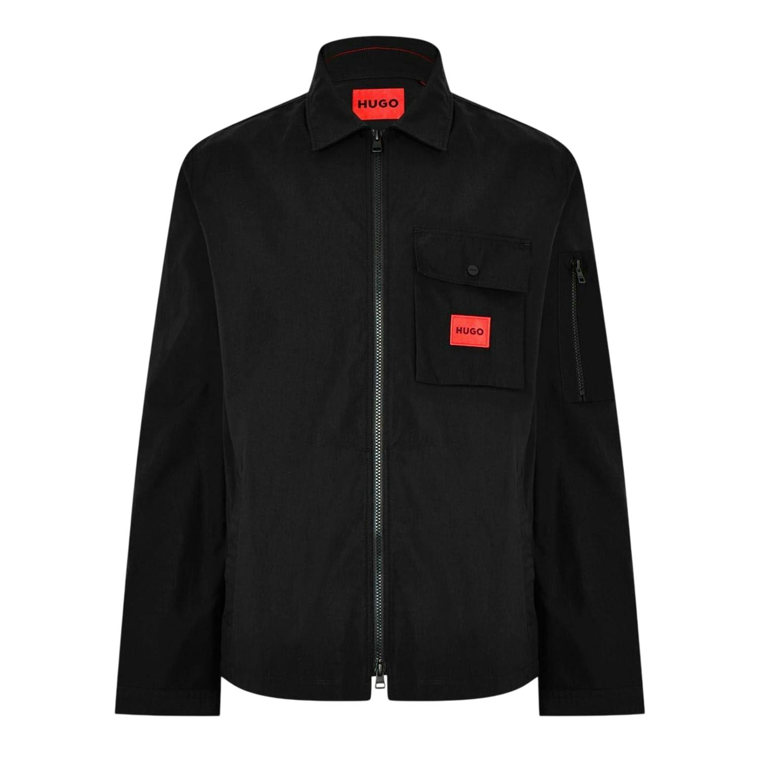 Hugo Men's Black Logo Cotton Overshirt - Xxl - 100% Mixed