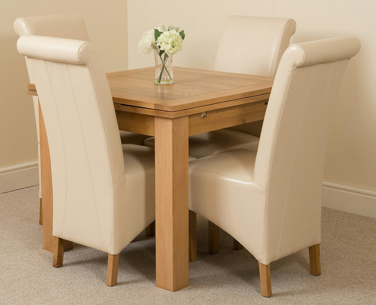 Rackhams Ivory Richmond Extending Oak Dining Set With Montana Leather Chairs - 4 Chairs Small