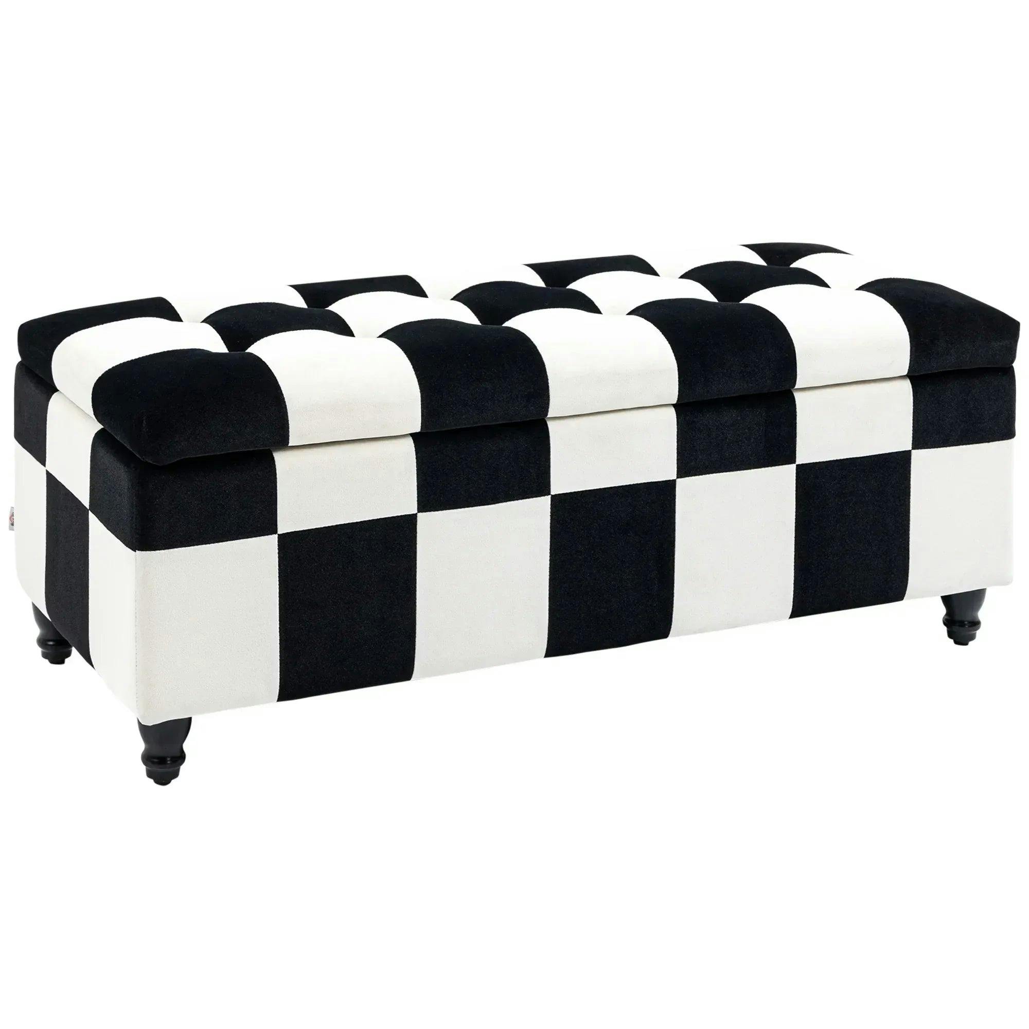Homcom Unisex White 114 X 47 X 47Cm Velvet Storage Ottoman, Button-Tufted Footstool Box In | : Size 114 - Image 6