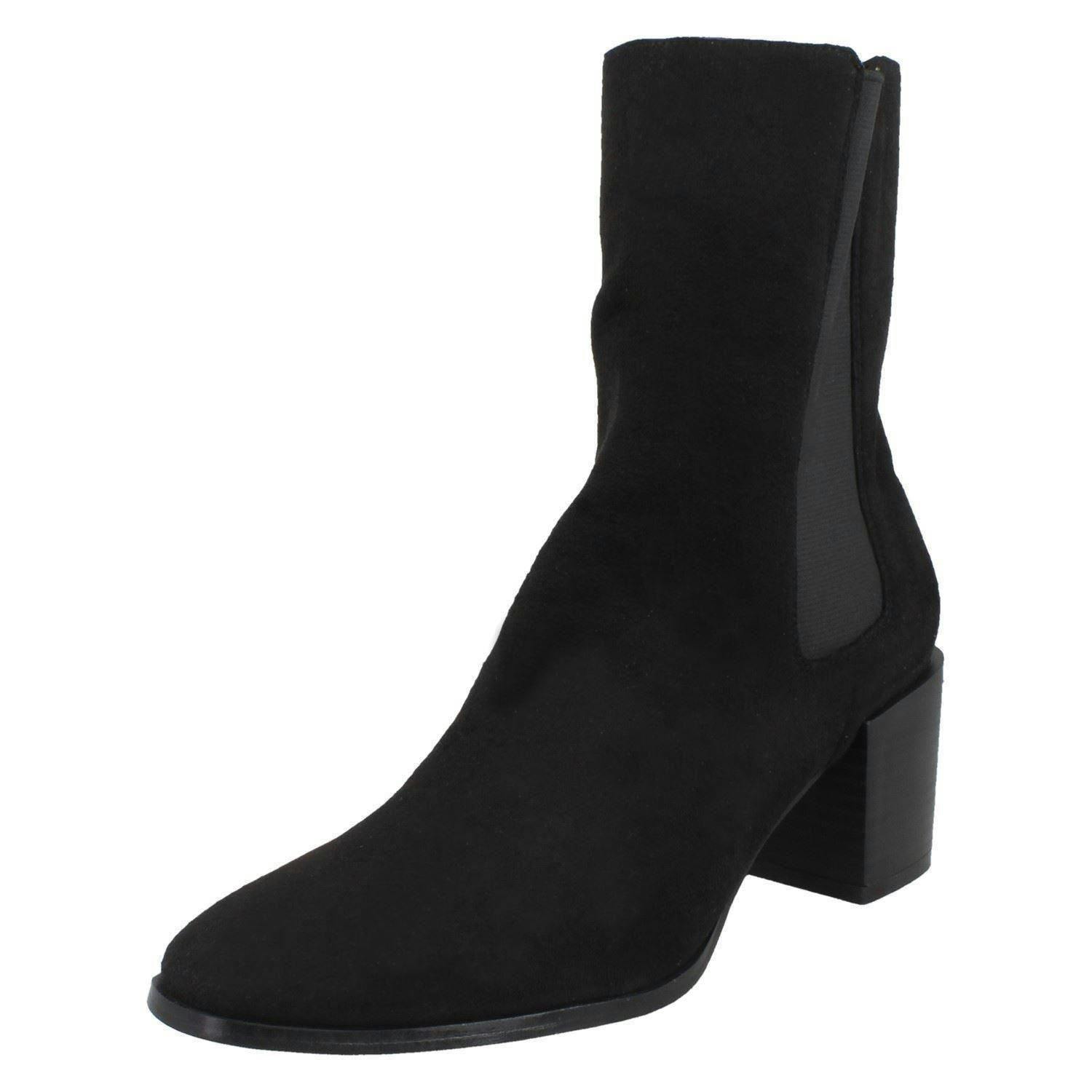 Spot On Women's Black Chunky Blocked Heel Ankle Boots F51128 - Microfibre - Uk 6
