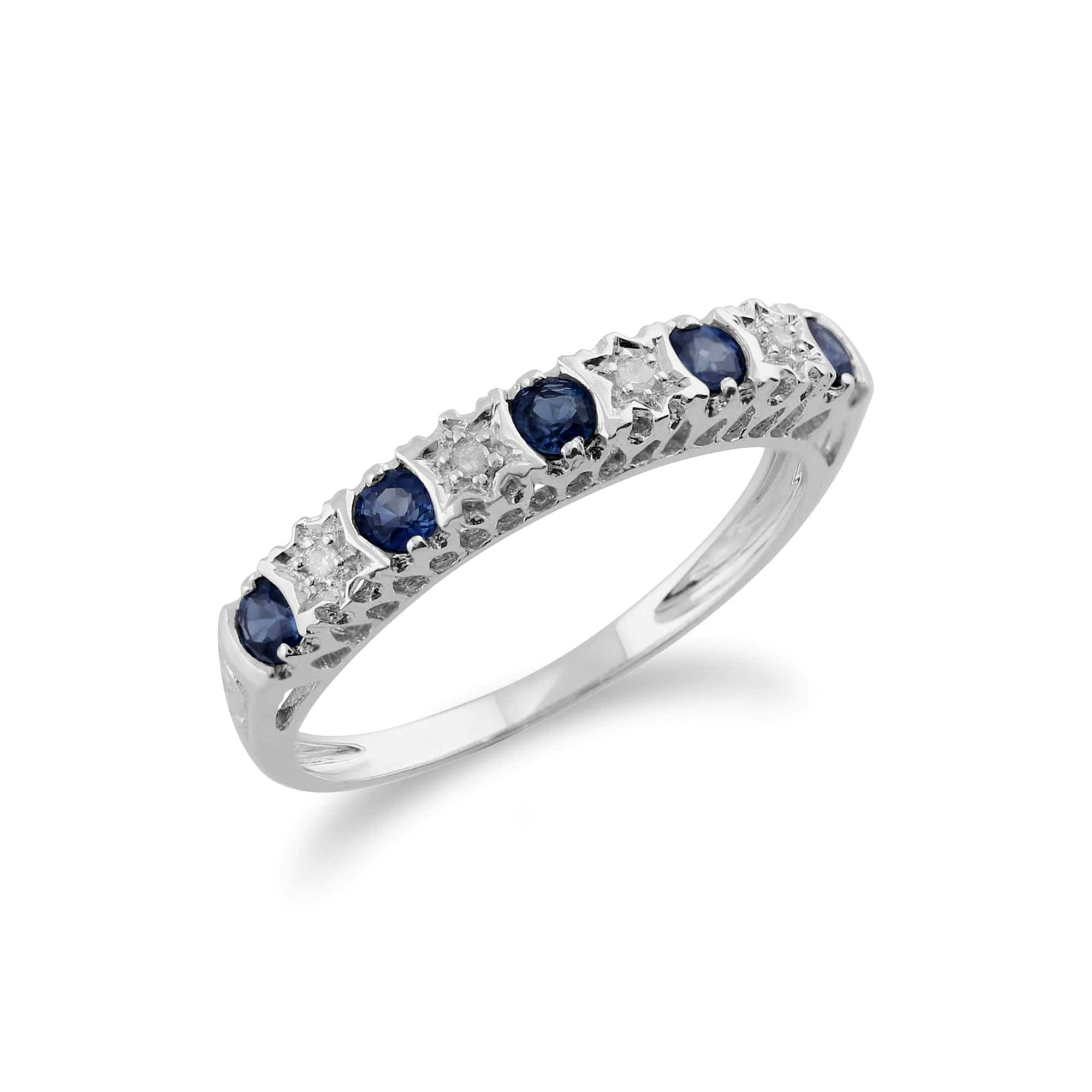 Gemondo White/Gold Classic Round Sapphire & Diamond Half Eternity Band In 9Ct - K