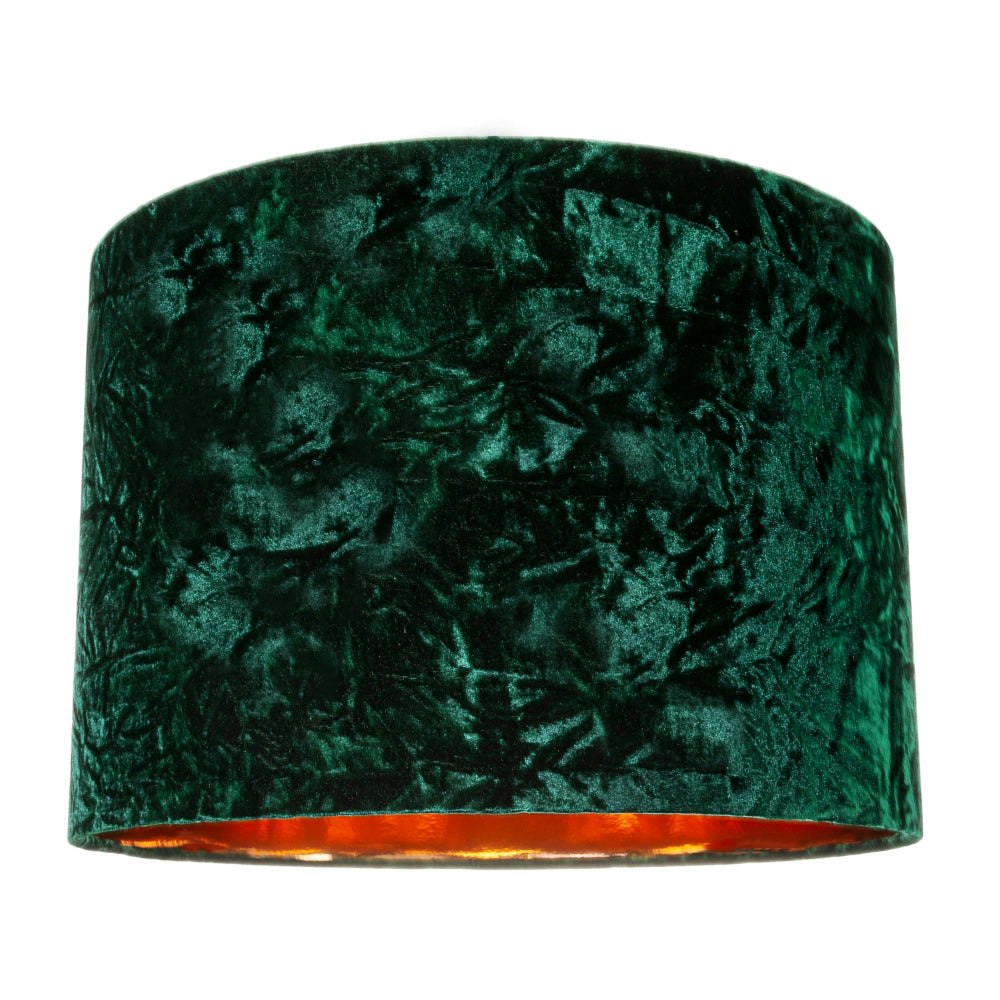 Rackhams Green Forest Crushed Velvet 16" Floor/Pendant Lampshade With Shiny Copper Inner
