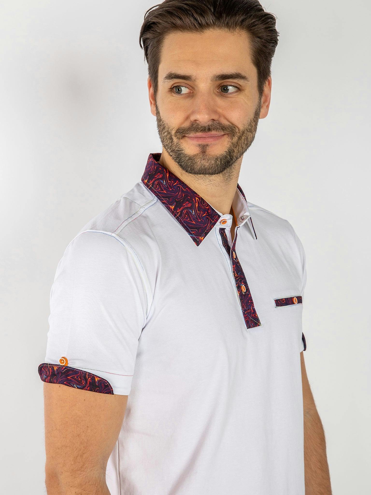 Claudio Lugli White Signature Polo Shirt With Shimmer Insert - 3XL
