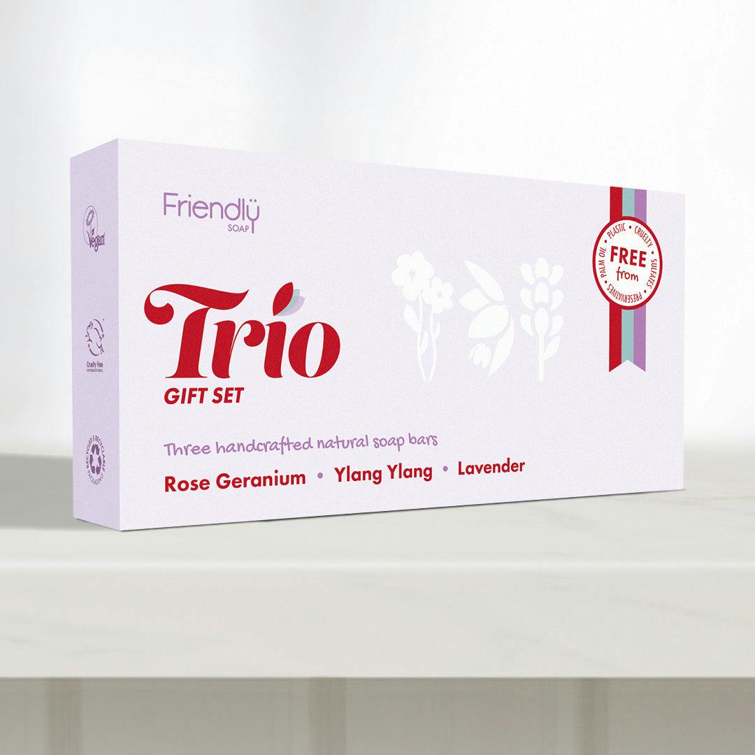 Friendly Soap Lavender Trio Gift Set - Rose Geranium, Ylang Ylang,