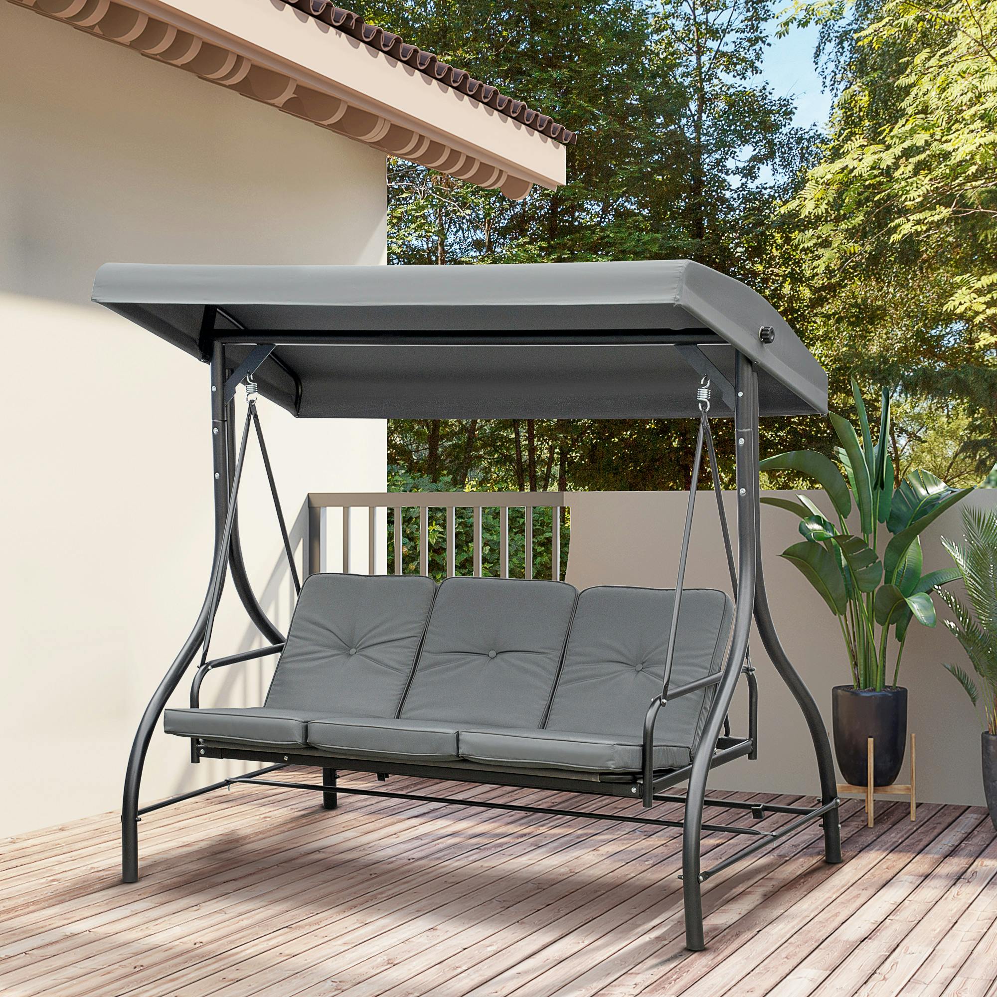 Outsunny Cream/White 3 Seater Canopy Swing Chair Porch Hammock Bed Rocking Bench