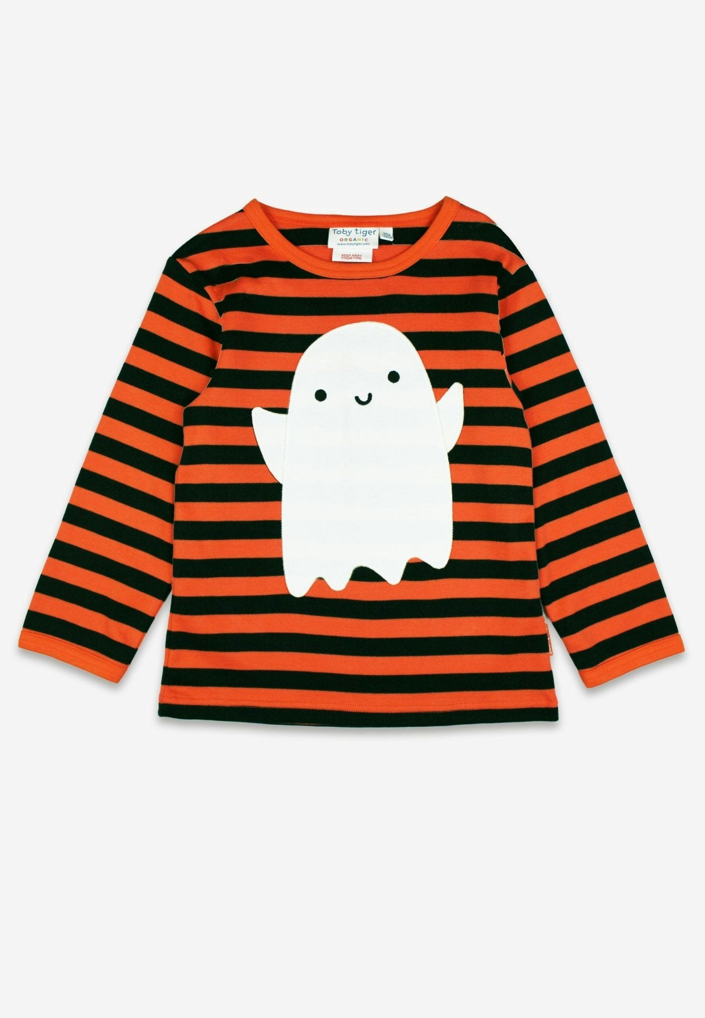 Toby Tiger Black/Orange Organic Happy Ghost Applique Long Sleeved T-Shirt - 3-4Y / 104Cm