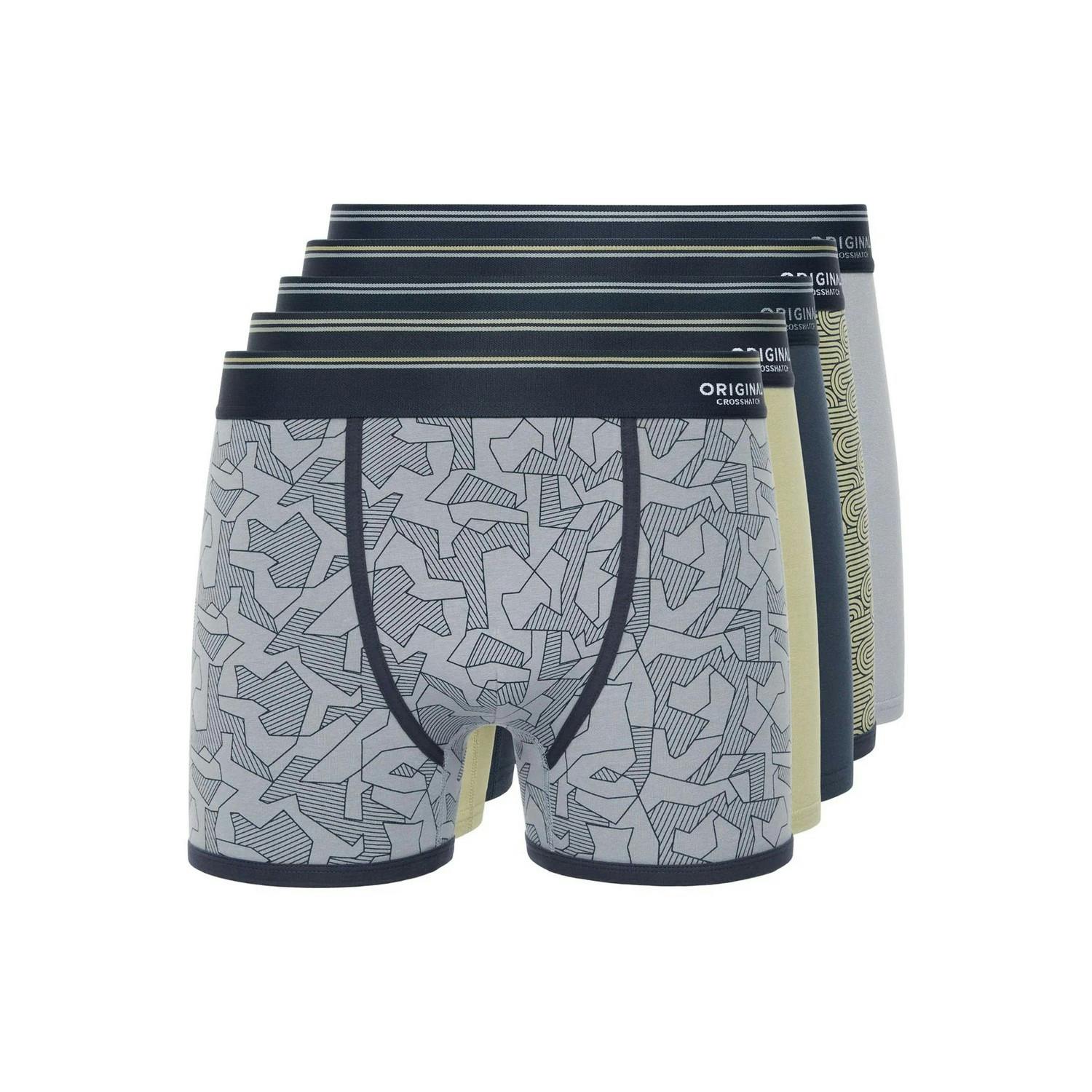 Crosshatch Men's Green/Blue Spherigon Boxer Shorts (Pack Of 5) - L - 95% Cotton/5% Elastane