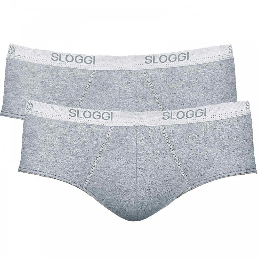 Sloggi Men's Grey 2-Pack Basic Midi Briefs, Melange - S