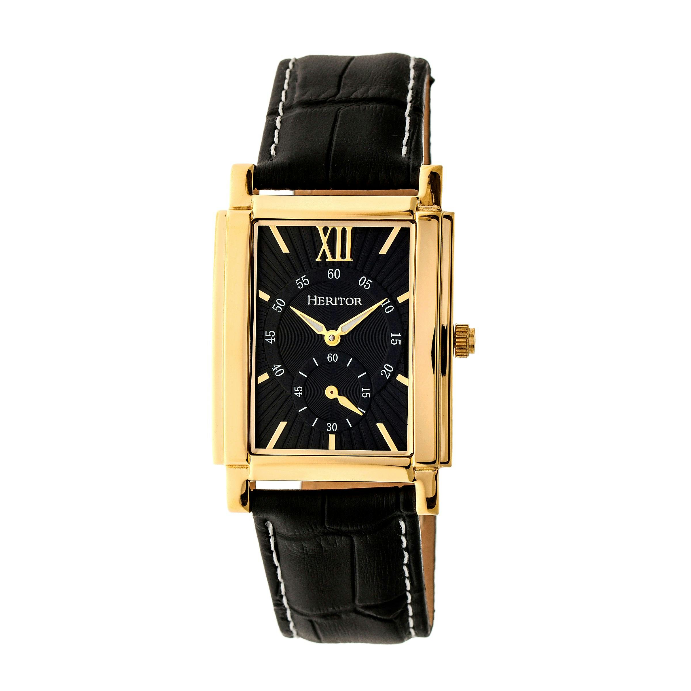 Heritor Automatic Gold/Black Frederick Leather-Band Watch