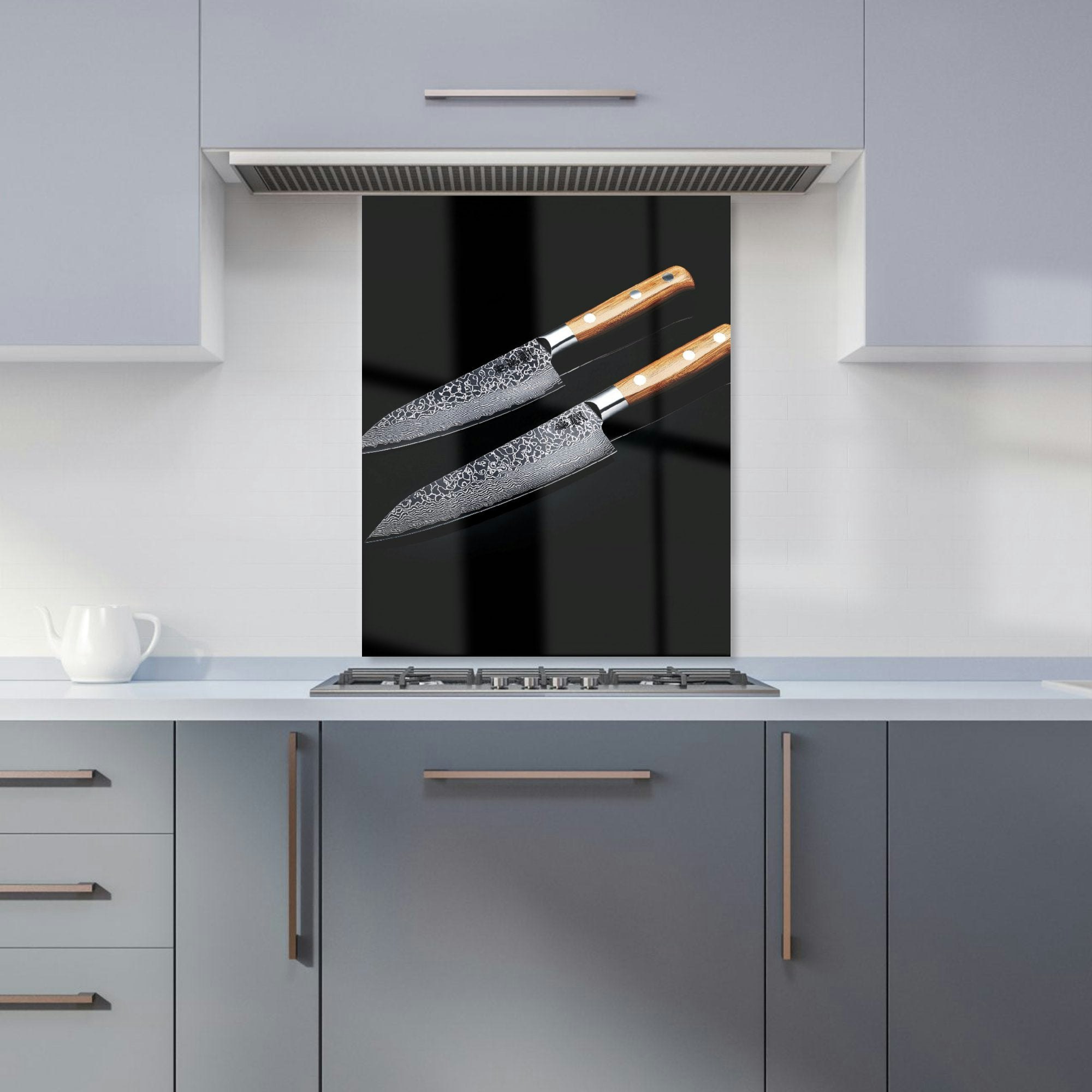 Rackhams Black - Designer Artisan Japanese Knives In Focus Kitchen Splashback - W600mm X H750mm