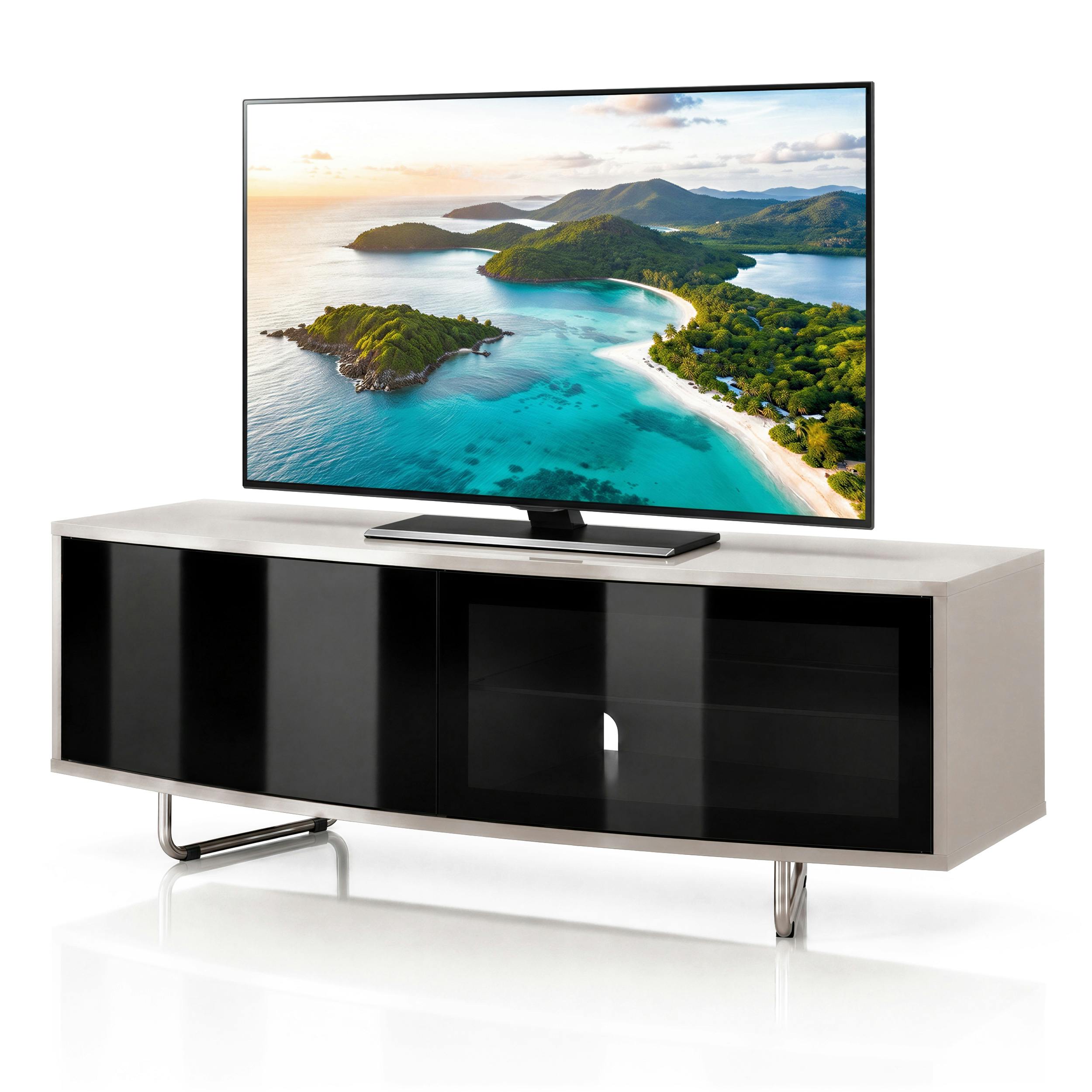 Rackhams Black Caru Gloss Greige Beam-Thru Remote Friendly Super-Contemporary "D" Shape Design 32"-65" Led/Oled/Lcd Tv Cabinet - 1 - Mdf - Greige