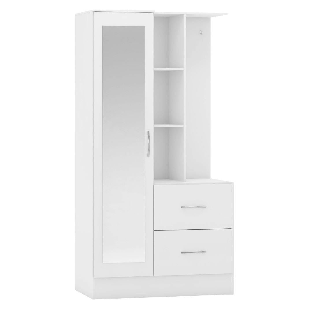 Rackhams White Nevada Open Shelf Mirrored Wardrobe - Gloss