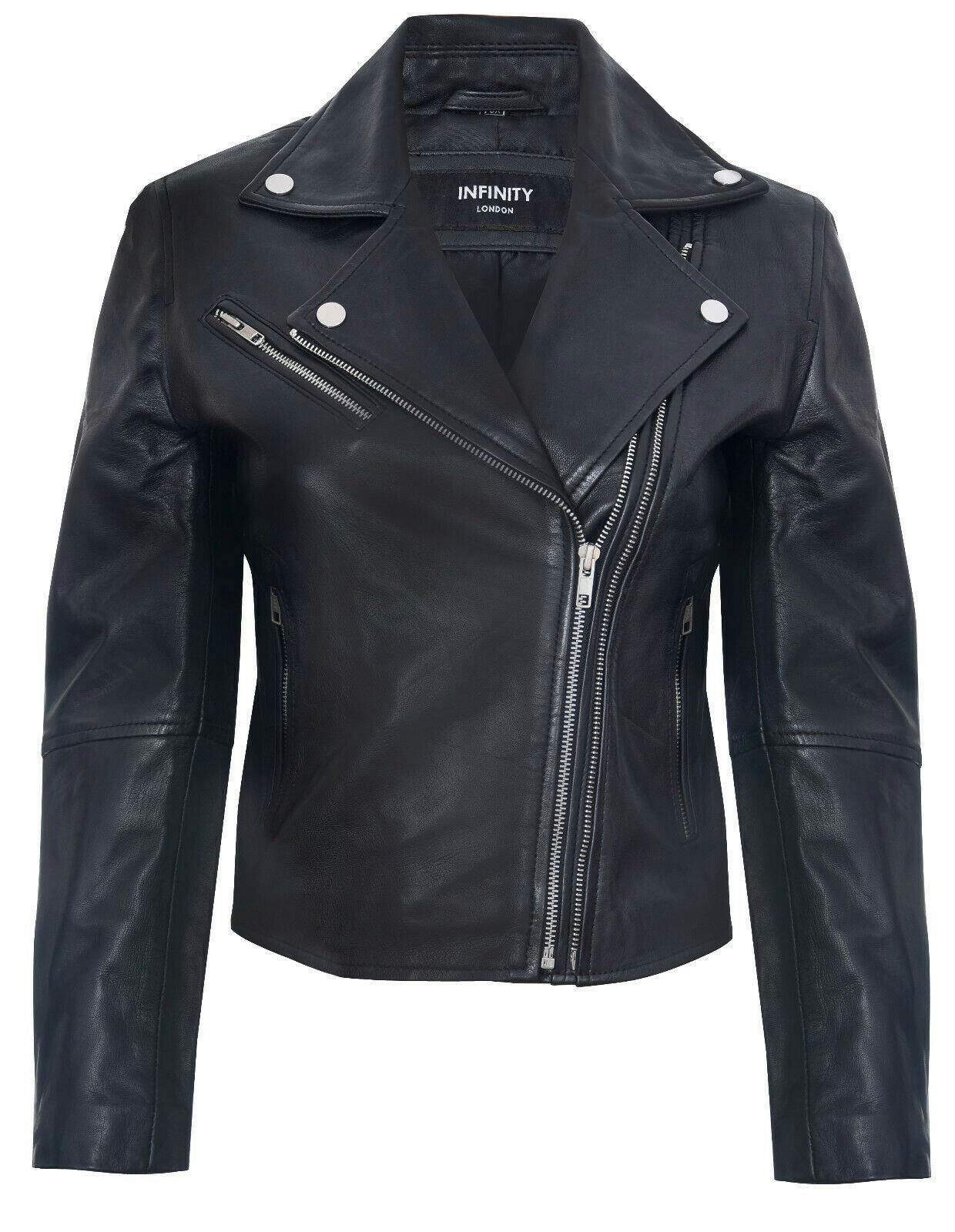 Infinity Leather Women's Black Leather Retro Biker Jacket-Madeley - Uk 5XL/24 | Eu 50 | Us 20