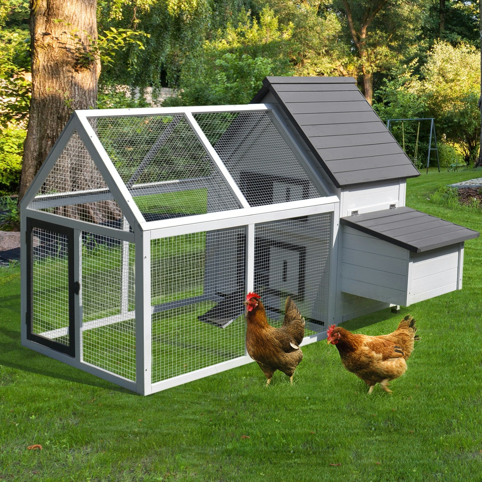 Pawhut Wooden Chicken Coop Hen House Enclosure Garden With Ramp Run Nesting Box - Image 4
