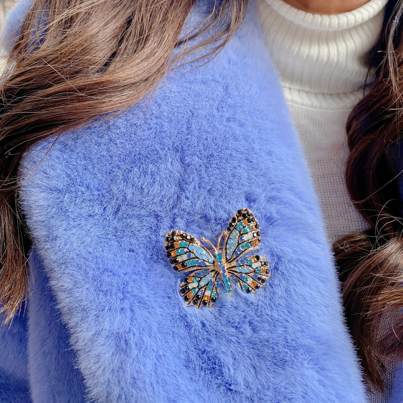 Queenmee Accessories Blue Butterfly Brooch In Crystal