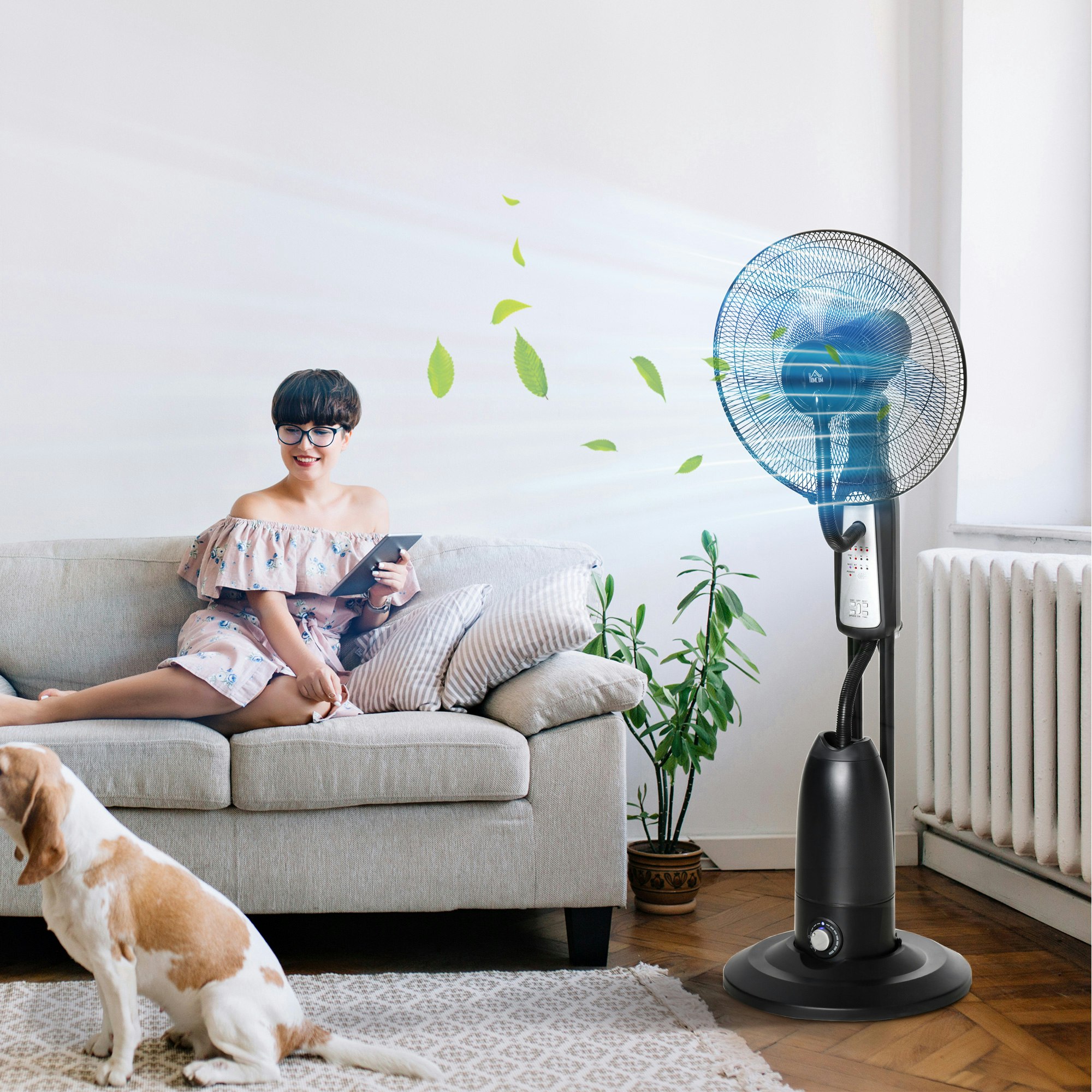Homcom 18" Pedestal Fan With Water Mist Spray Standing Fan 2.8L Tank