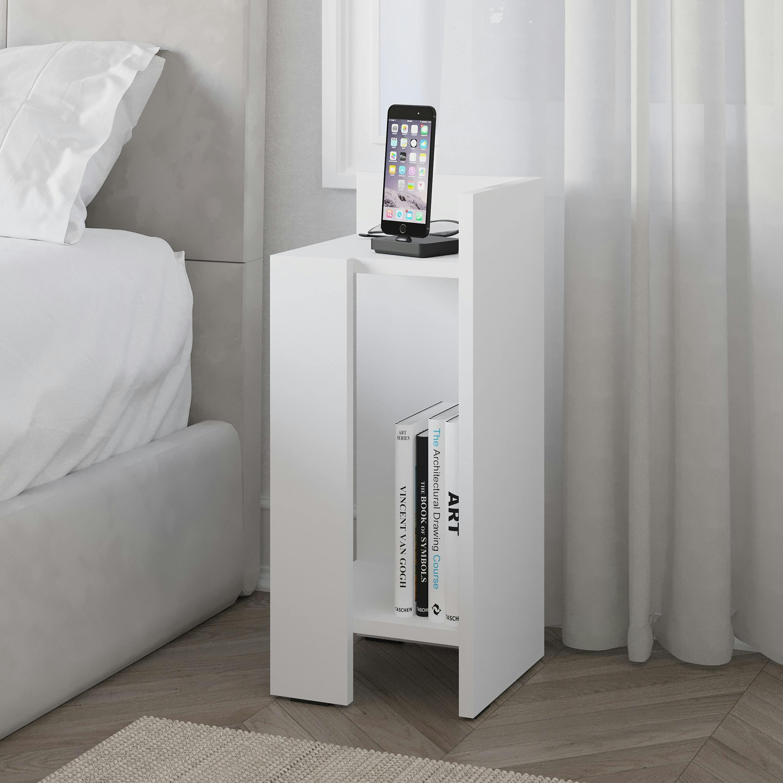 Decortie White Elos Modern Narrow Bedside Table Right Module 25X25x60cm