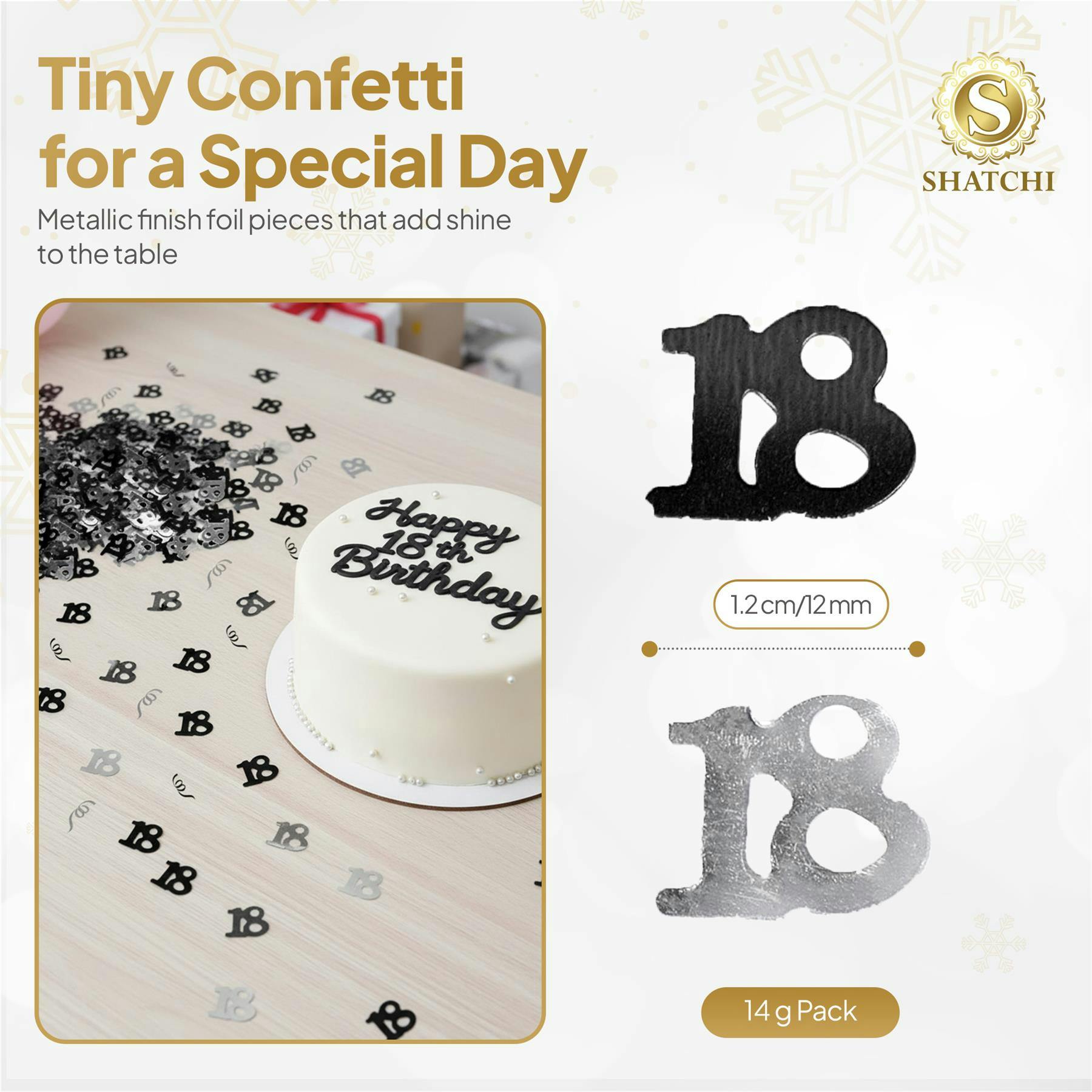 18th Birthday Confetti 14g - Black & Silver Metallic Foil Table Scatter Sprinkles, Number 18 Party Decorations for Birthday Tables, Cards, Invitations, Gift Bags and Celebration Décor - Image 2