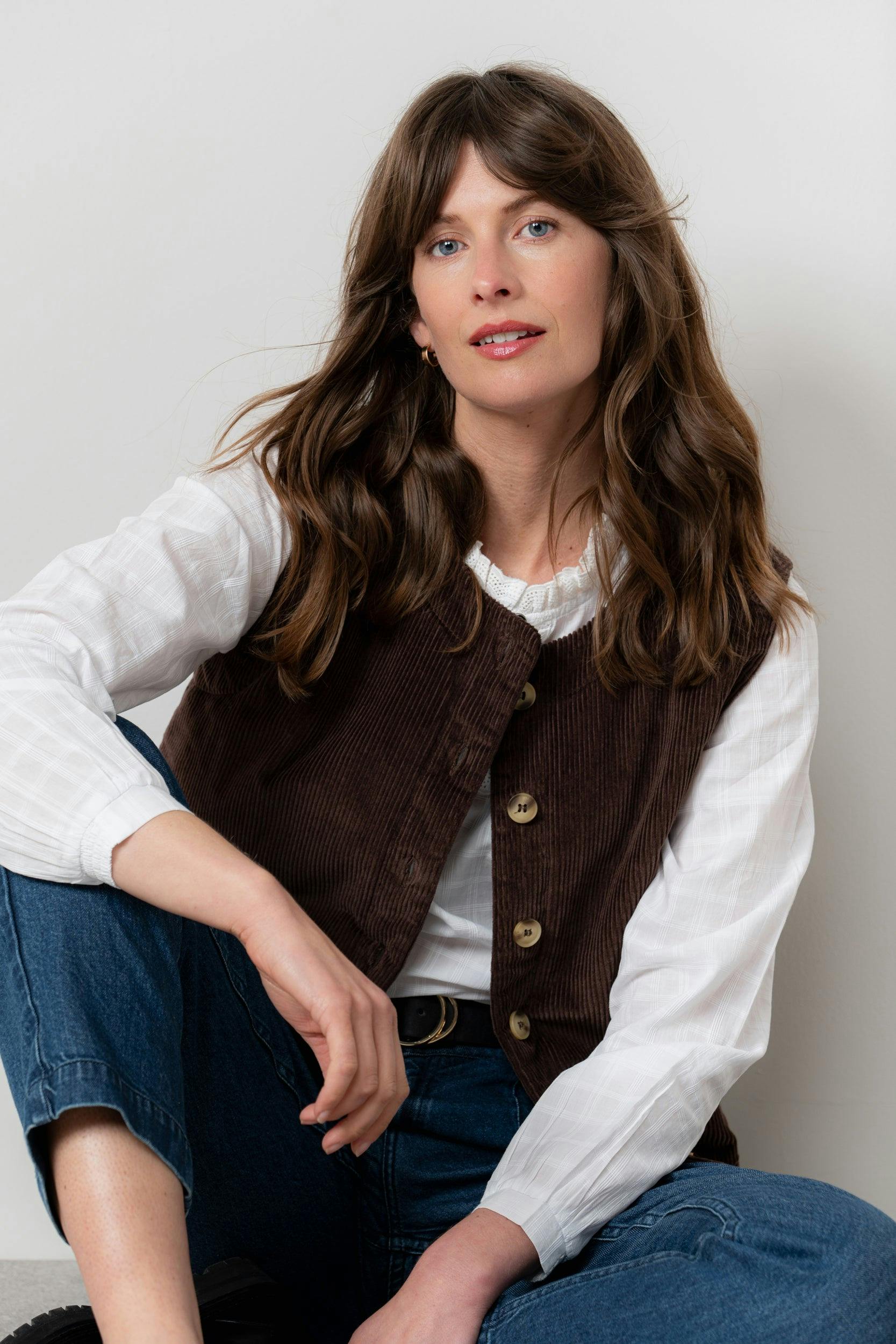 Lily & Me Dusk Stretch Cotton Jumbo Cord Gilet Chocolate - 18 - Chocolate