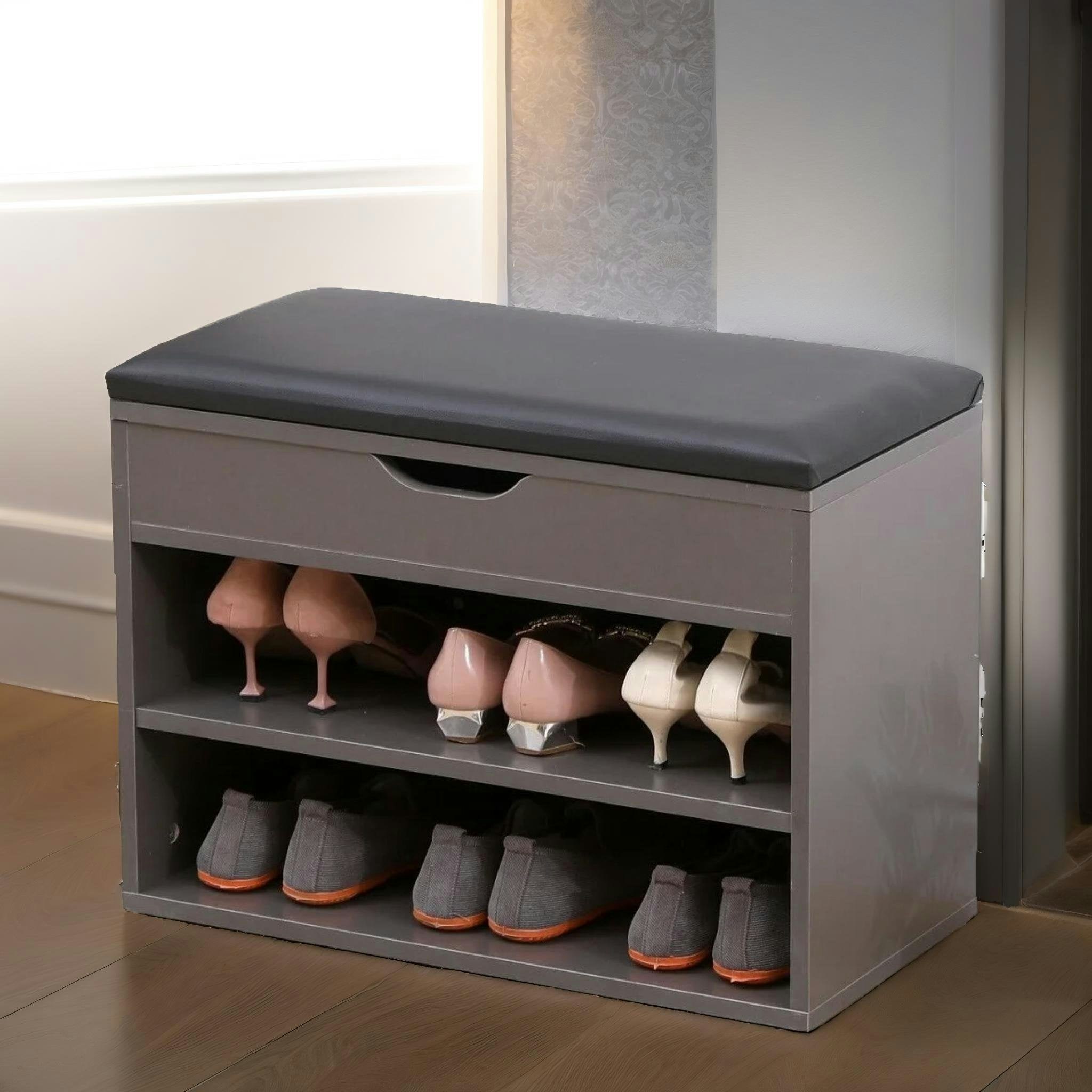 Rafaelo Mobilia Grey Shoe Storage Bench 60Cm