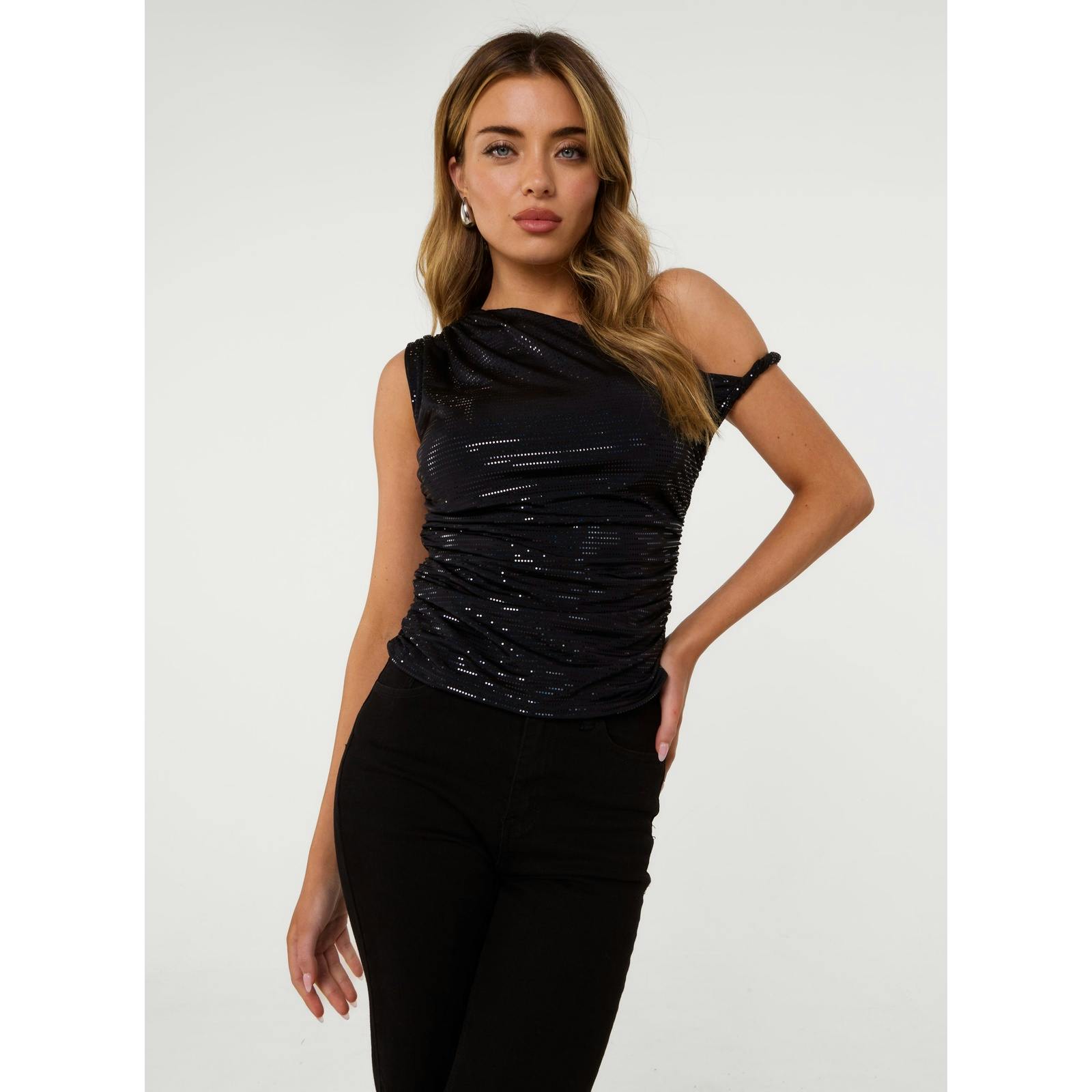 Pink Vanilla Pink/Black Vanilla Twist Shoulder Disco Top - L