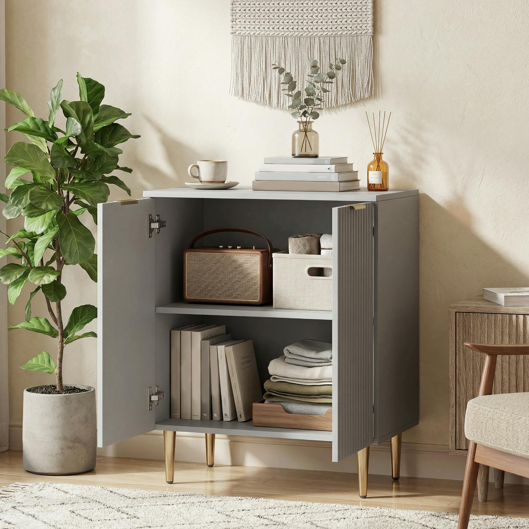 Rackhams Grey Sideboard Buffet Cabinet With Adjustable Shelf,