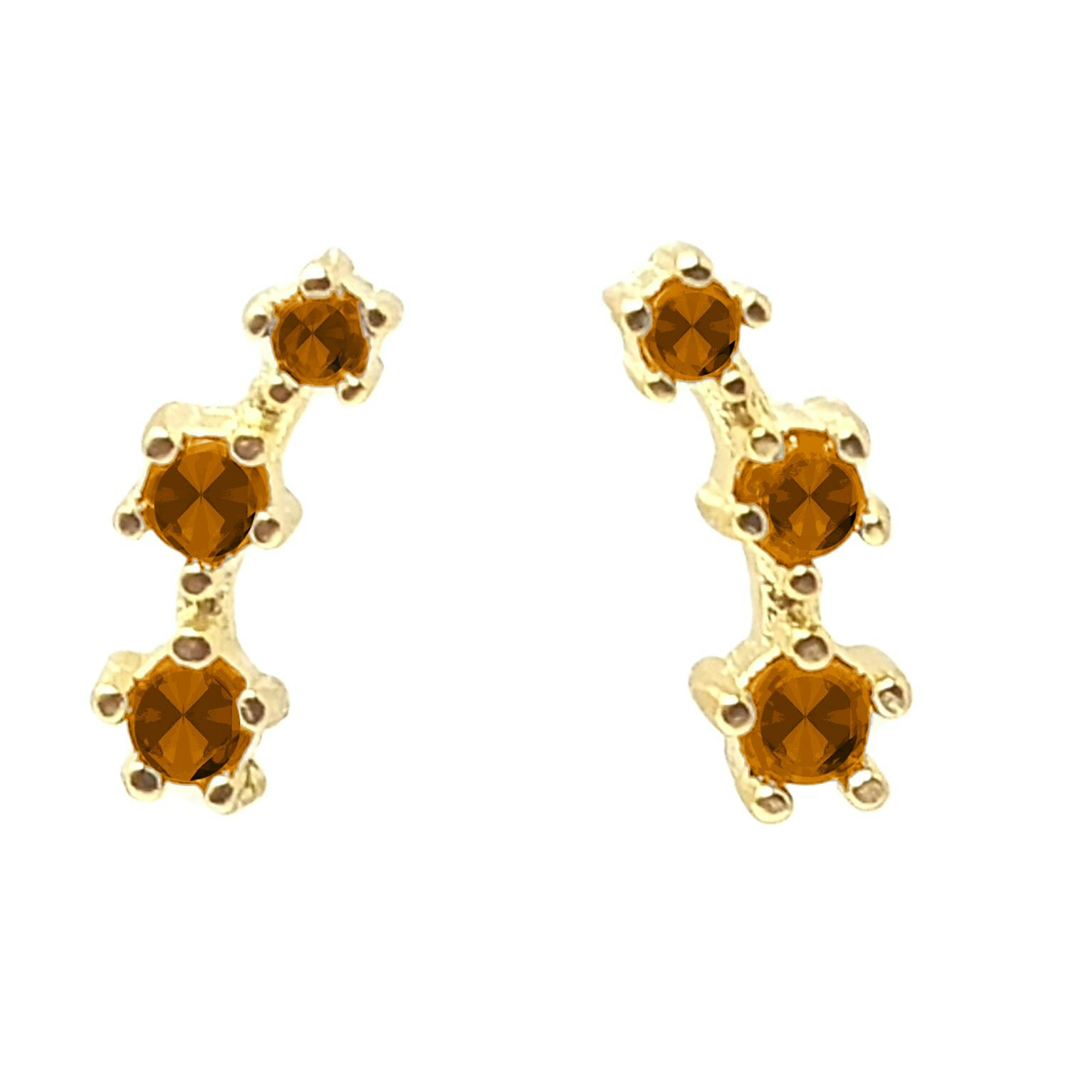 Harfi Citrine November Birthstone Climber Stud Earrings