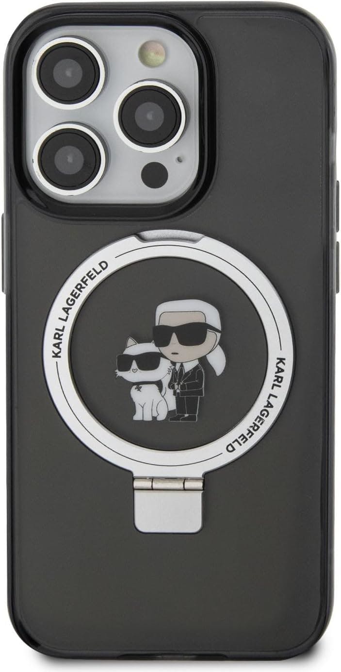 Karl Lagerfeld Black Karl & Choupette With Magsafe & Ring Stand For Iphone 15 Pro 6.1" - Klhmp15lhmrskck